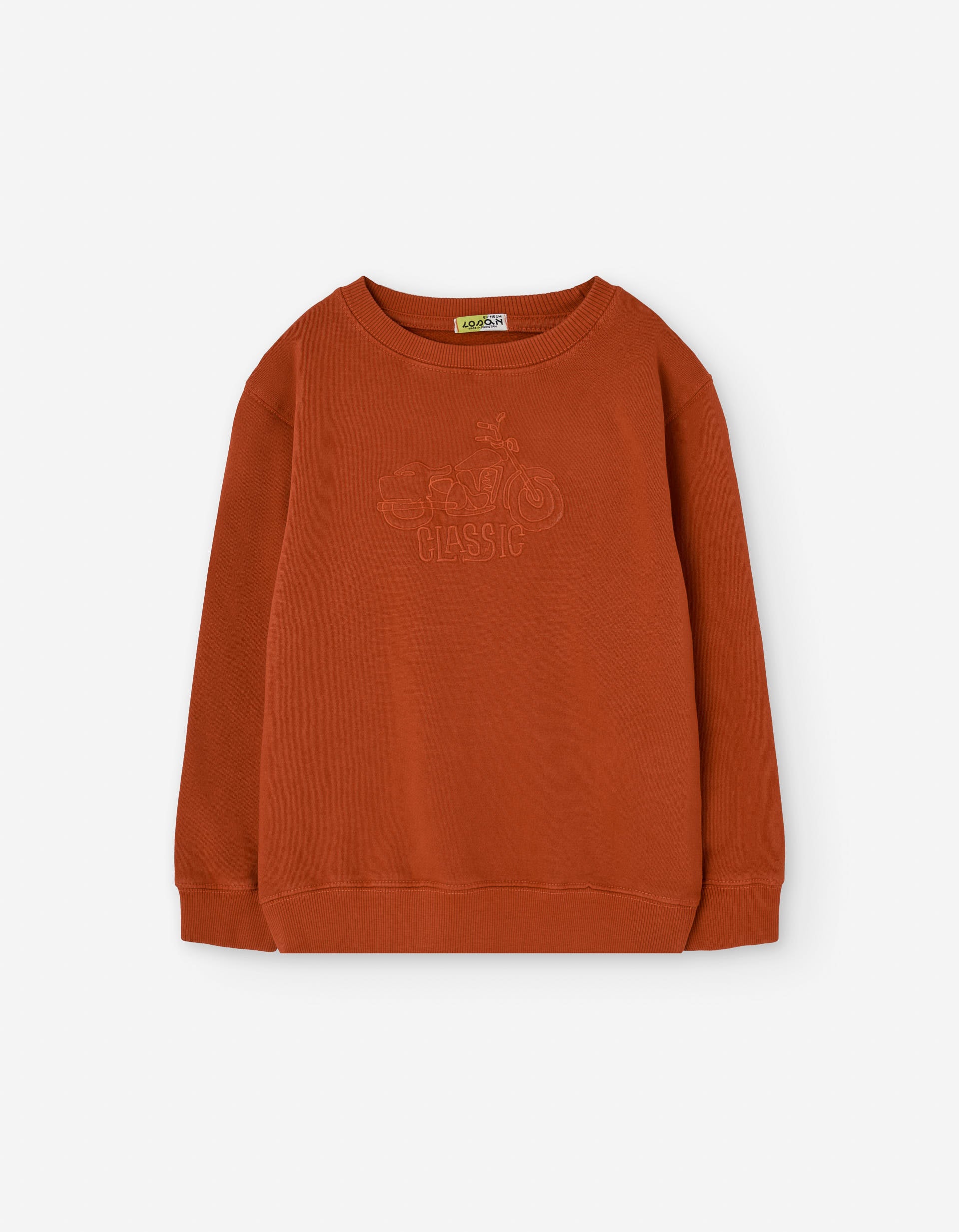 Cotton brushed sweatshirt with motorbike embroidery for boys, orange