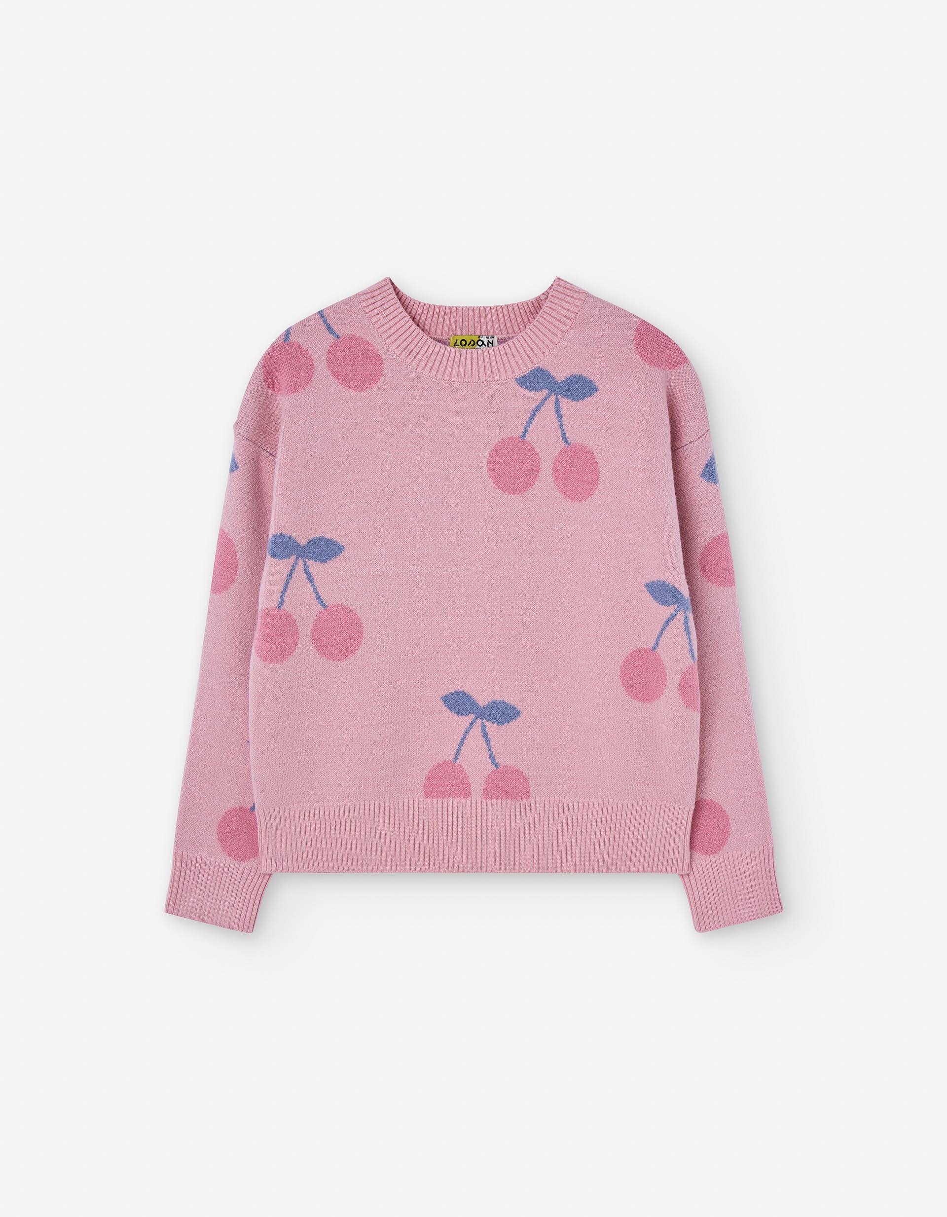 Knitted jumper with jacquard cherries for girls, pink