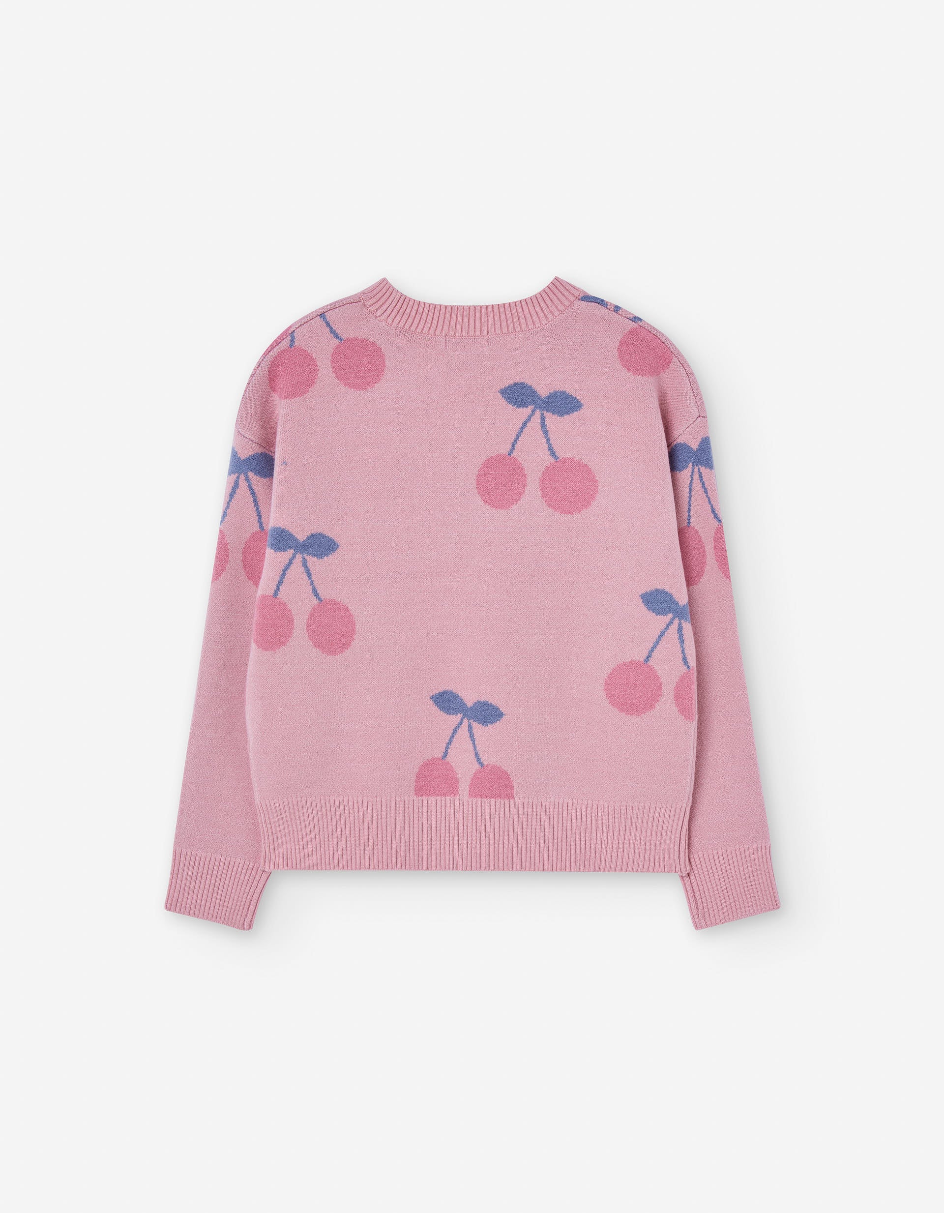Knitted jumper with jacquard cherries for girls, pink