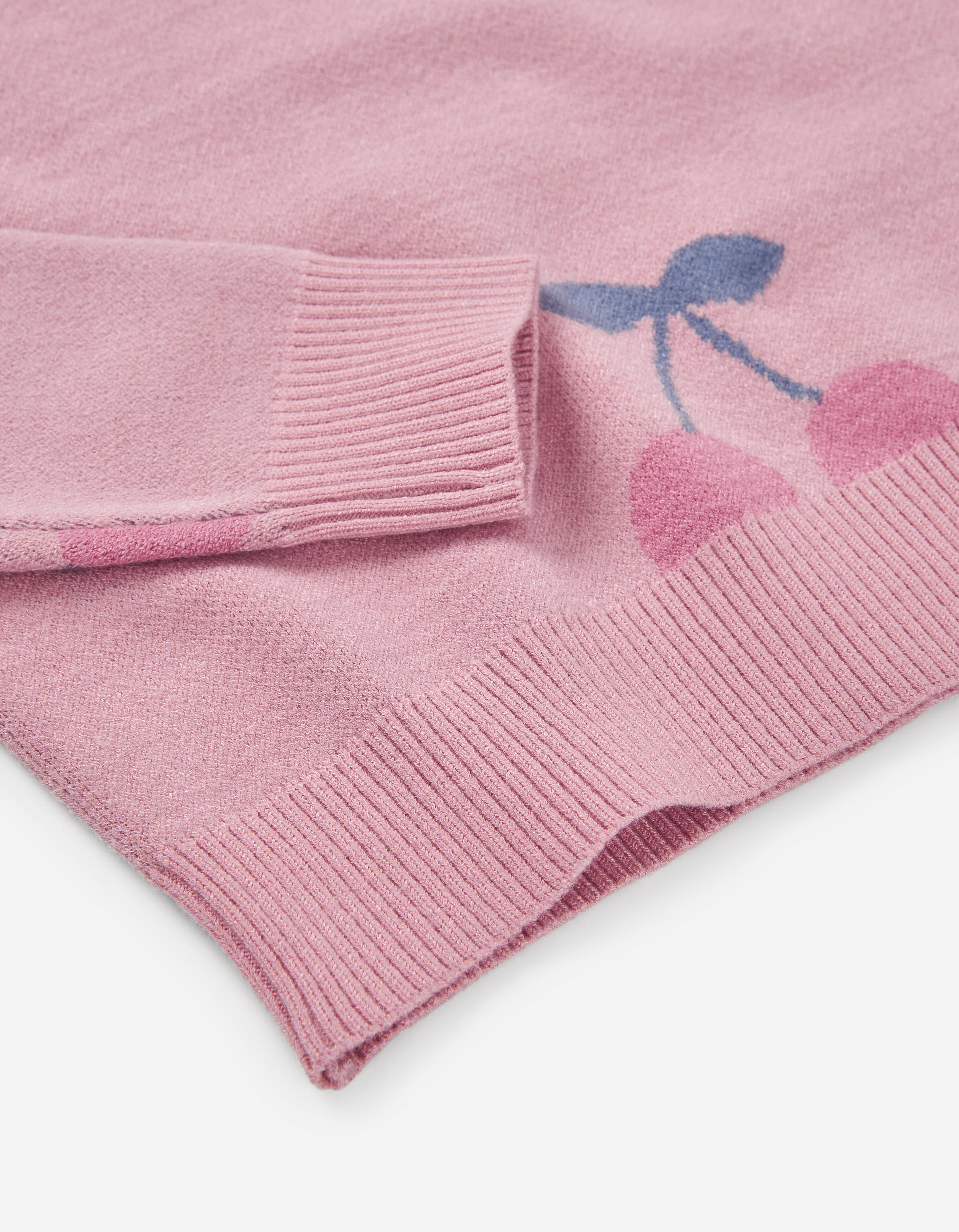 Knitted jumper with jacquard cherries for girls, pink