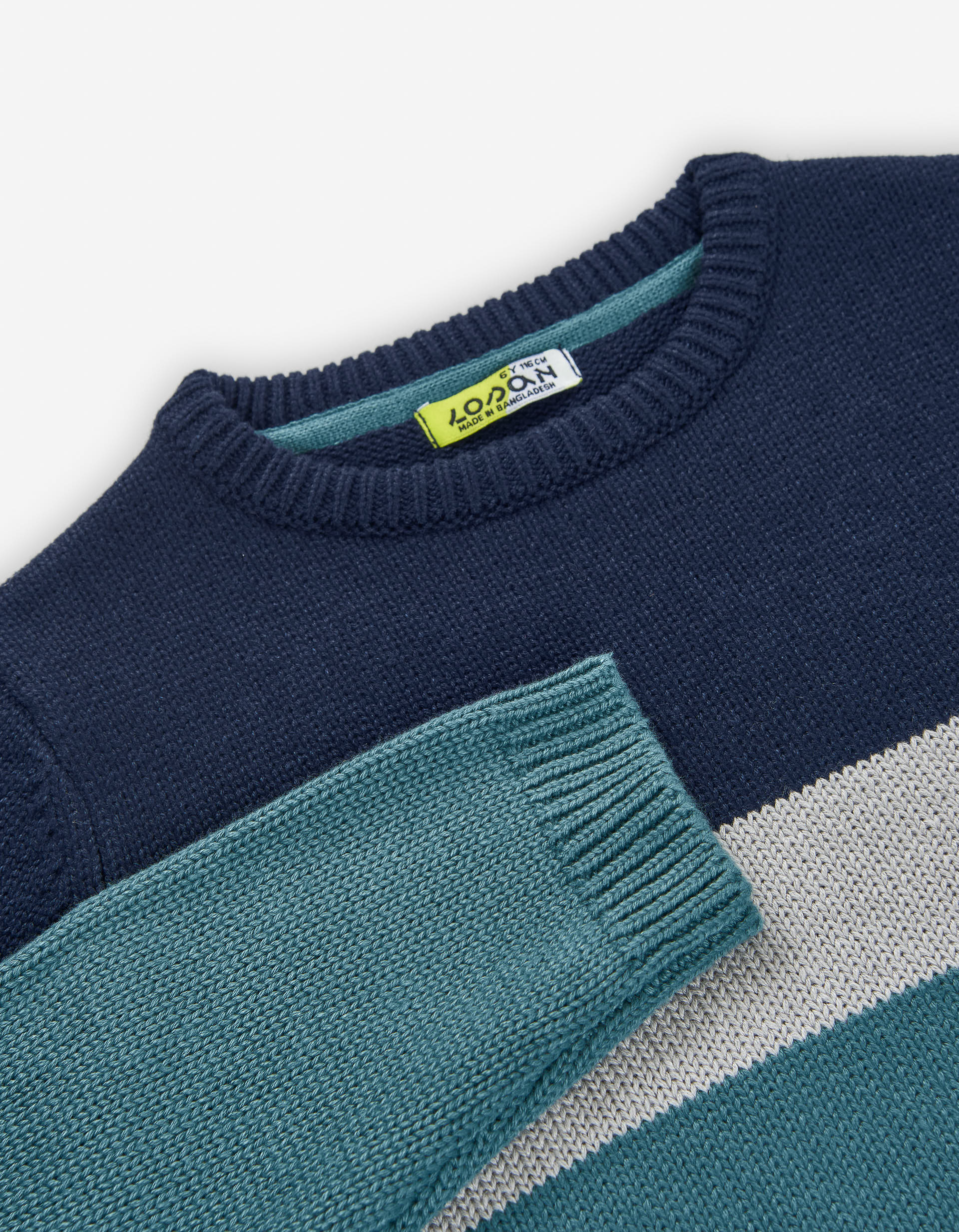 Knitted jumper in a cotton blend for boys, blue/grey