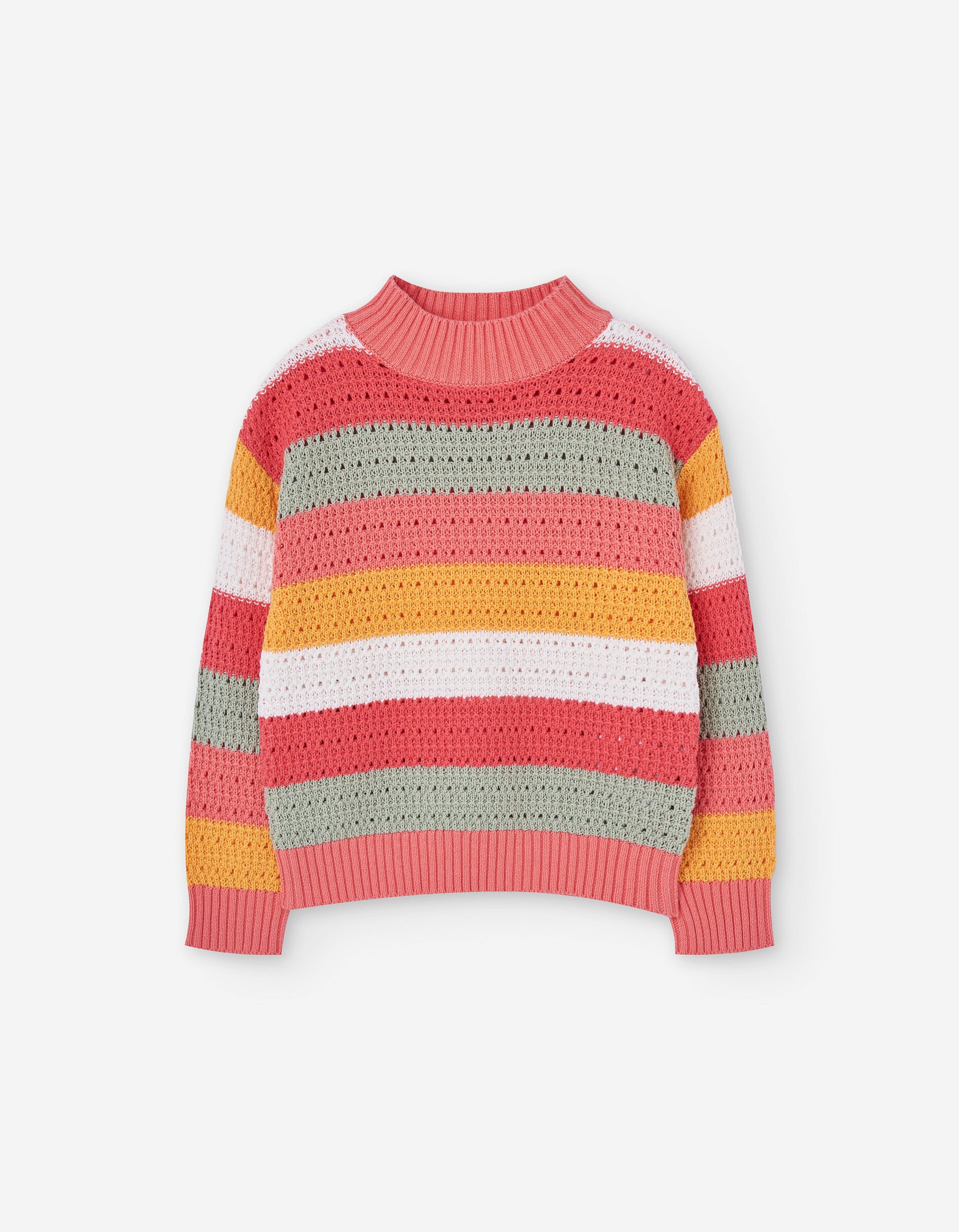 Cotton knitted jumper with stripes for girls, multicolour