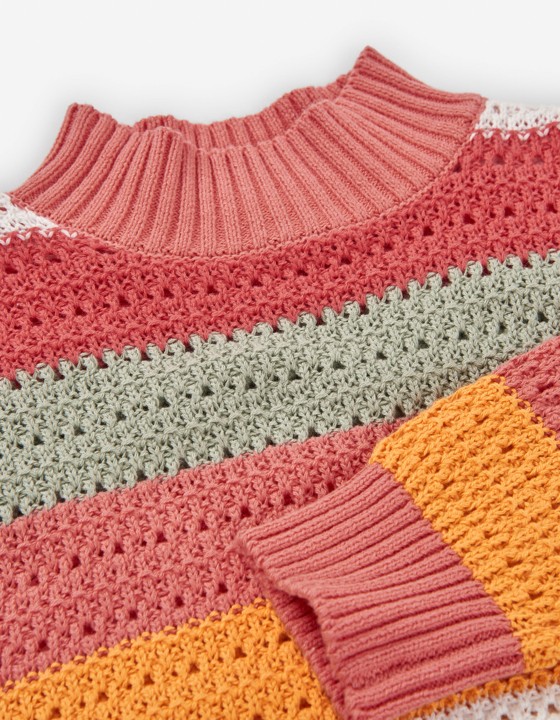 Cotton knitted jumper with stripes for girls, multicolour