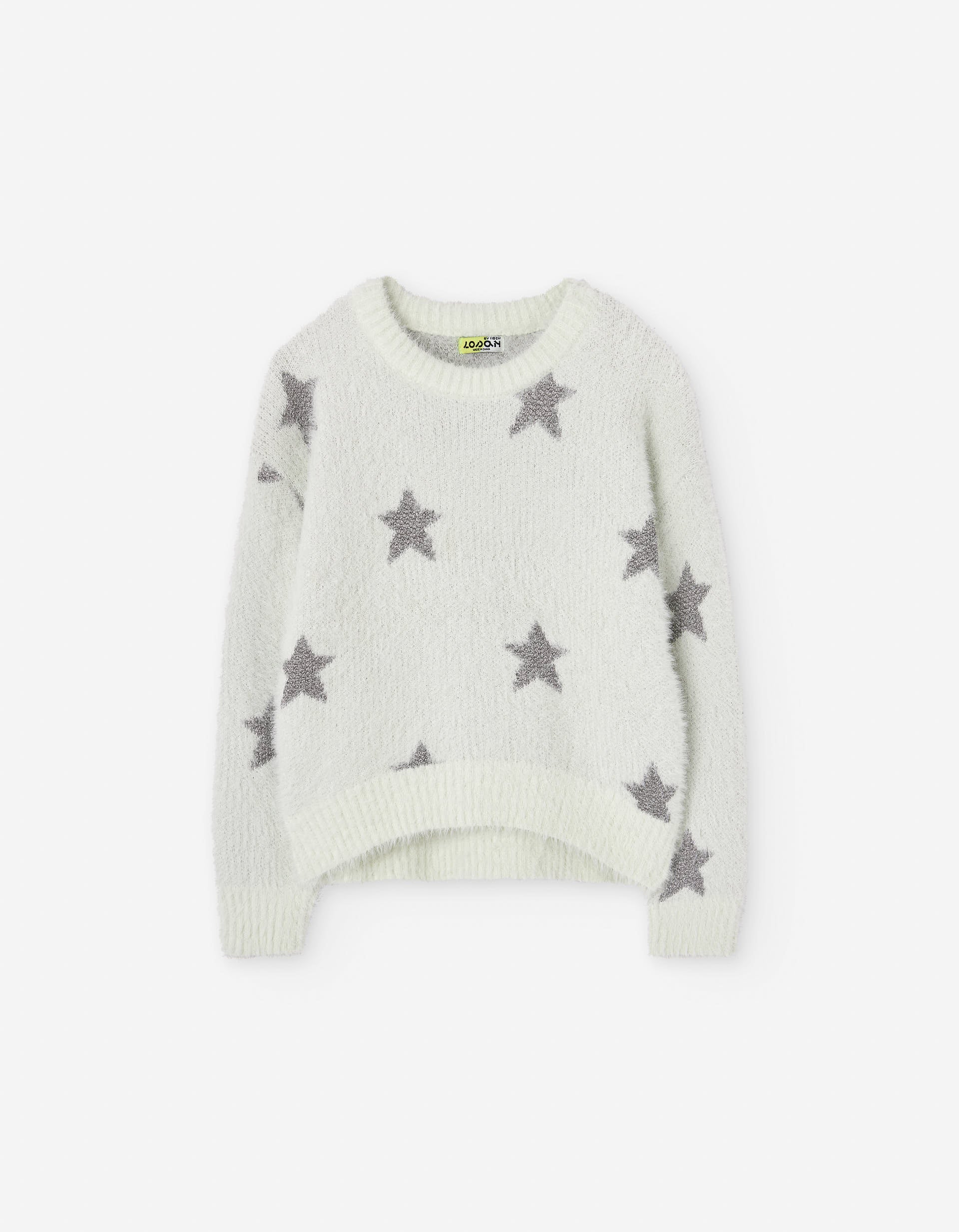 Knitted jumper with lurex stars for girls, white/silver