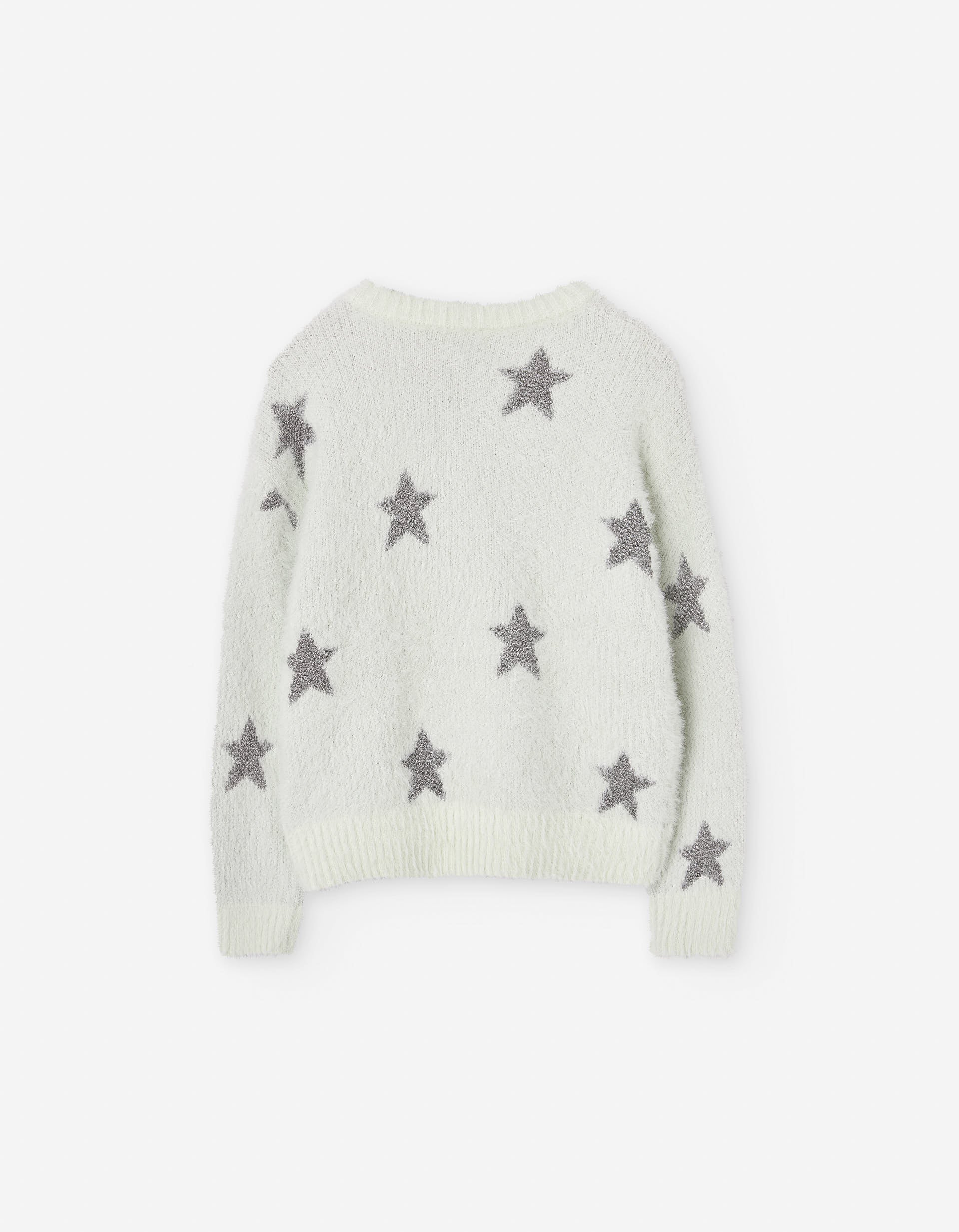 Knitted jumper with lurex stars for girls, white/silver