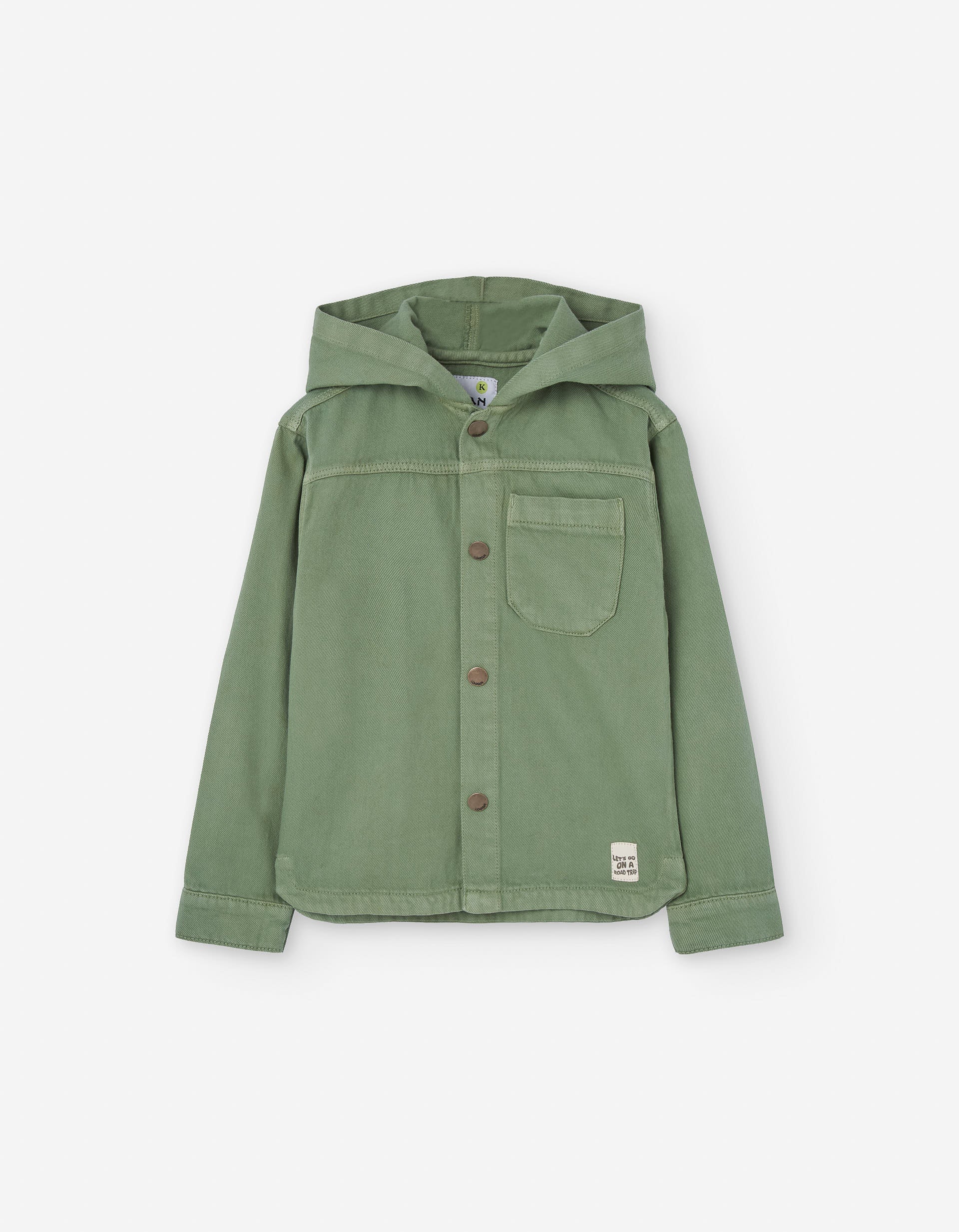 Hooded denim jacket with chest pocket for boys, green