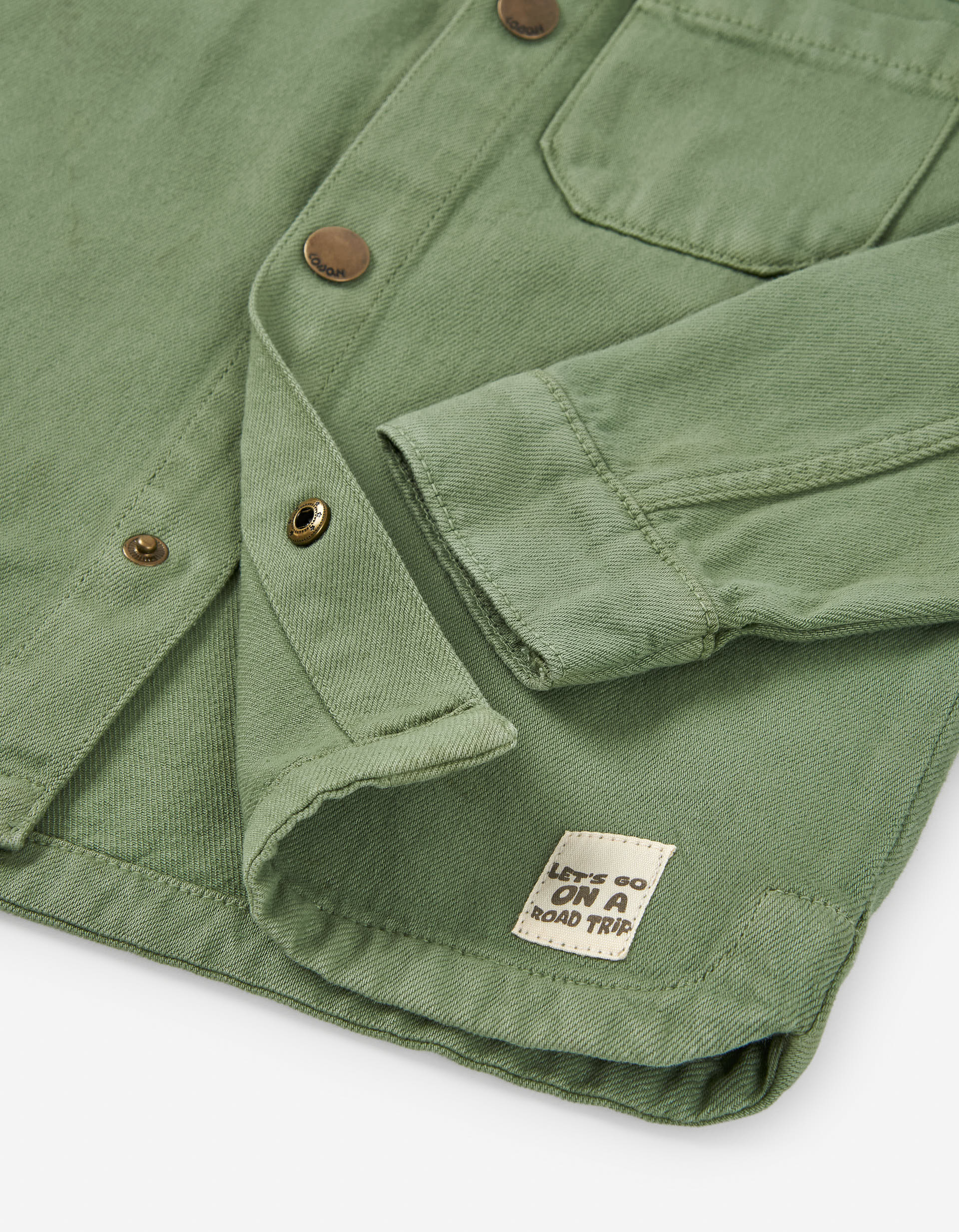 Hooded denim jacket with chest pocket for boys, green