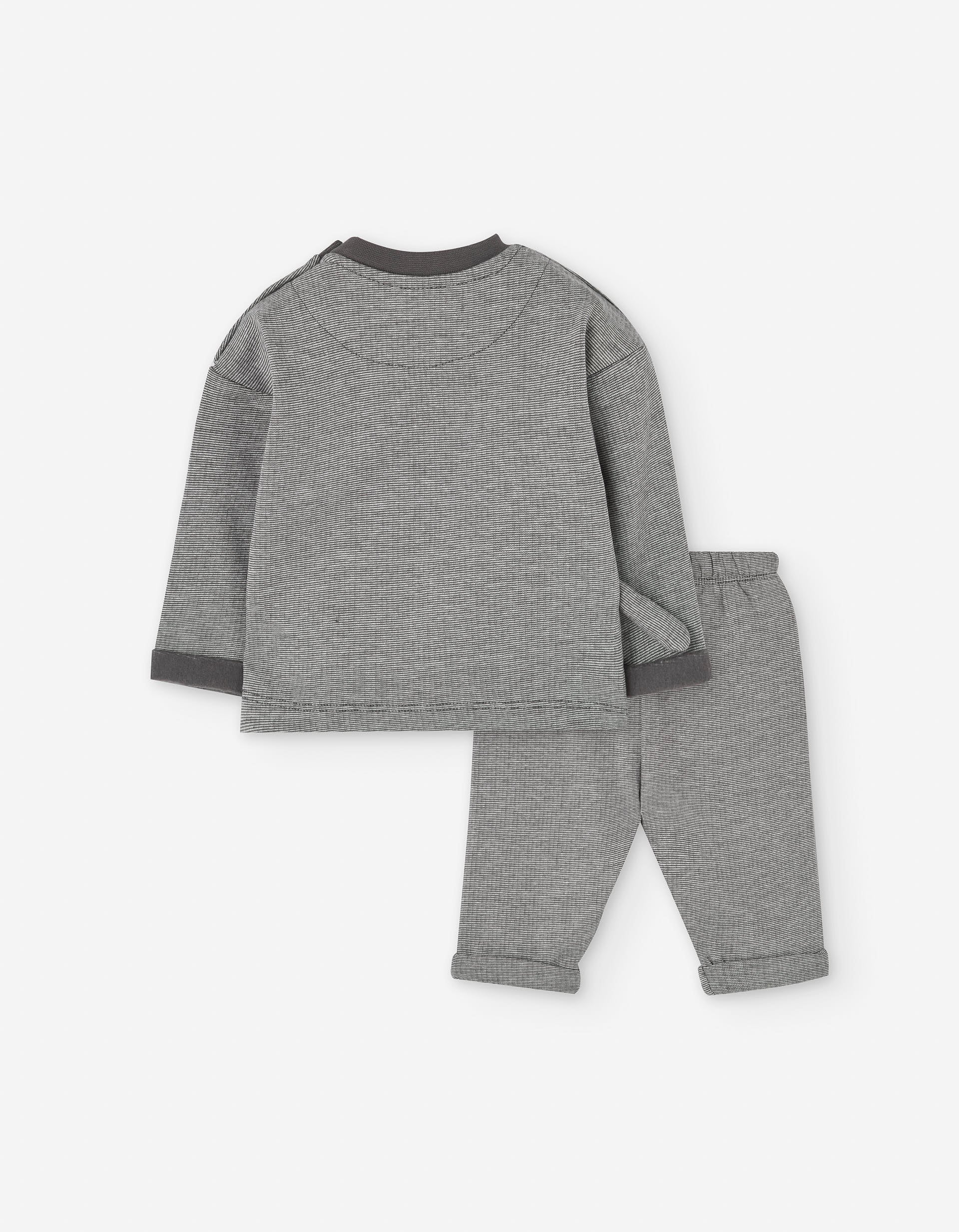 Sweat + trousers in brushed cotton for newborn boys, grey