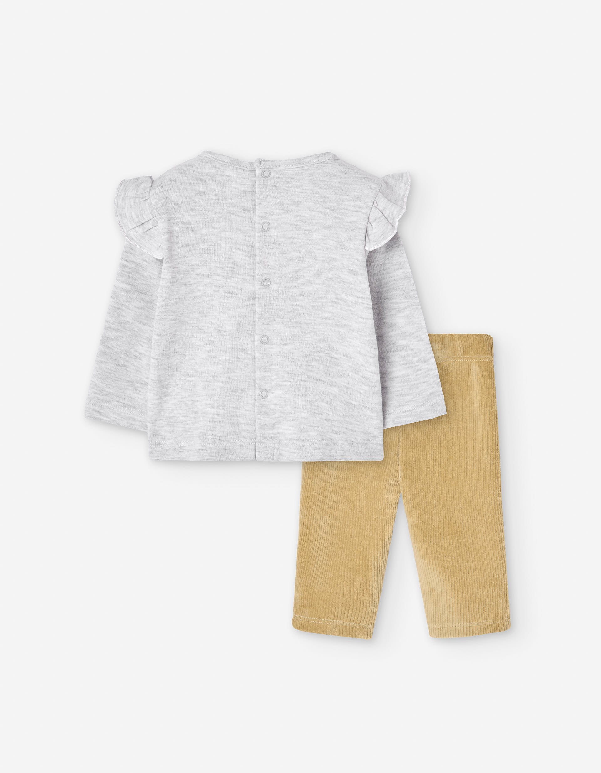 Cotton long sleeve T-shirt and trousers for newborn girls, grey/yellow
