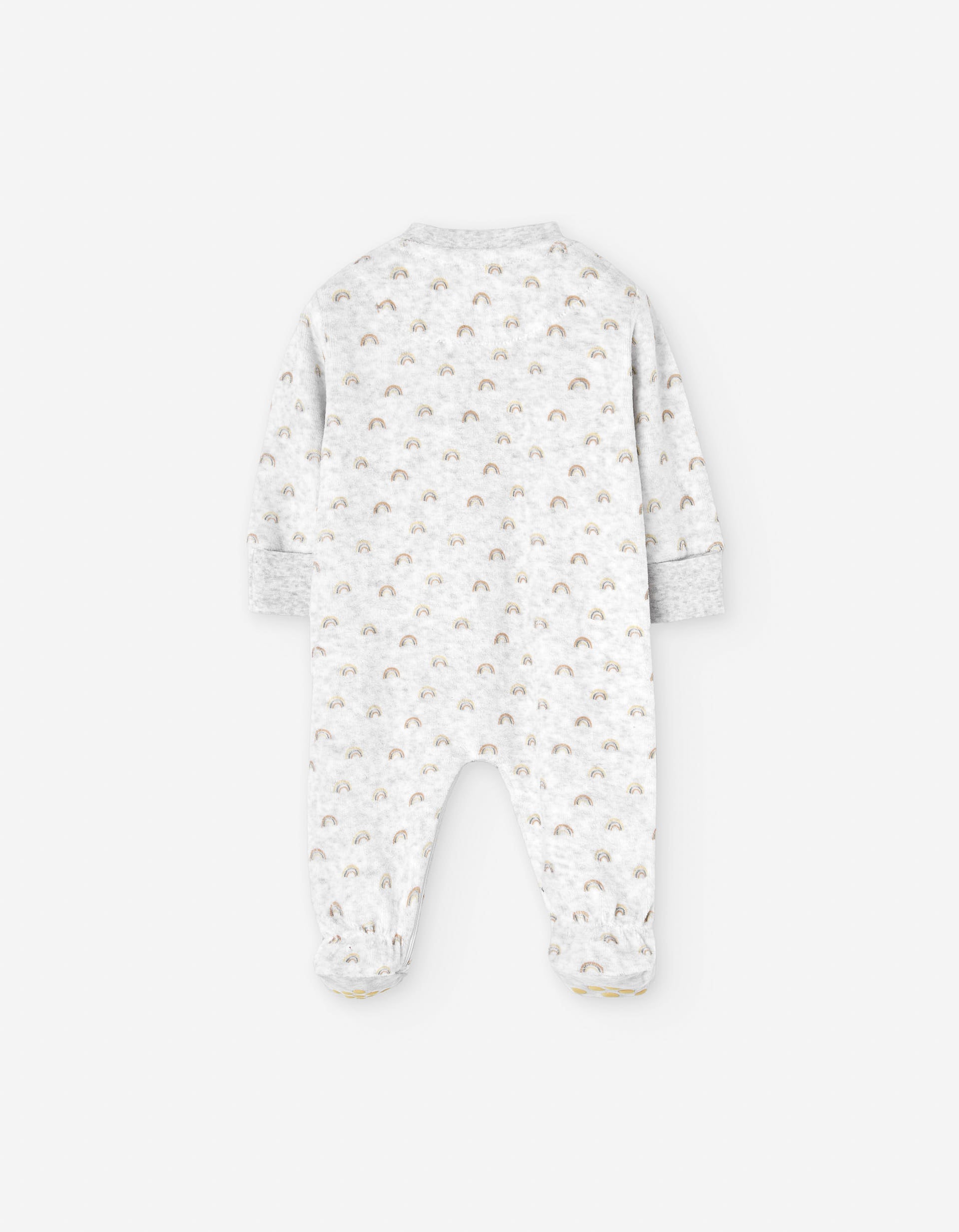 Velvet sleepsuit with rainbow motif for newborn girls, grey