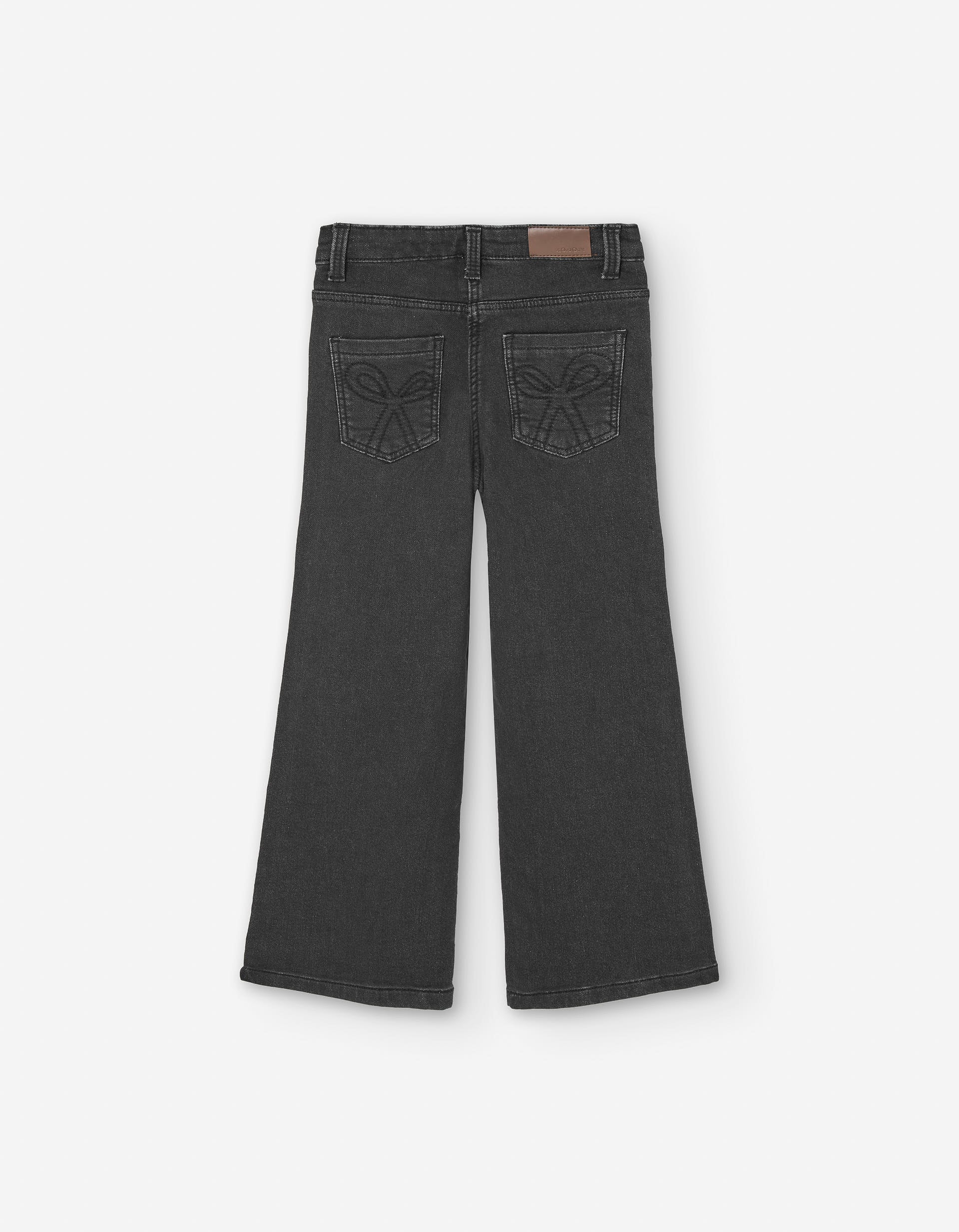 Calças de ganga wide leg com strass para menina, cinza-escuro