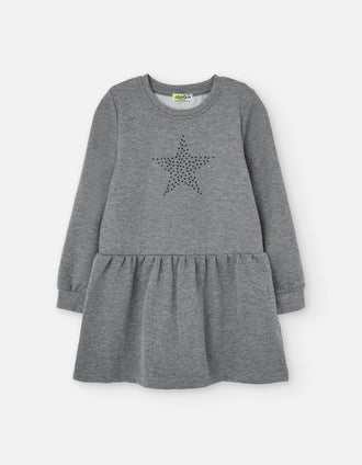 Vestido cardado de manga comprida com lantejoulas para menina, cinza