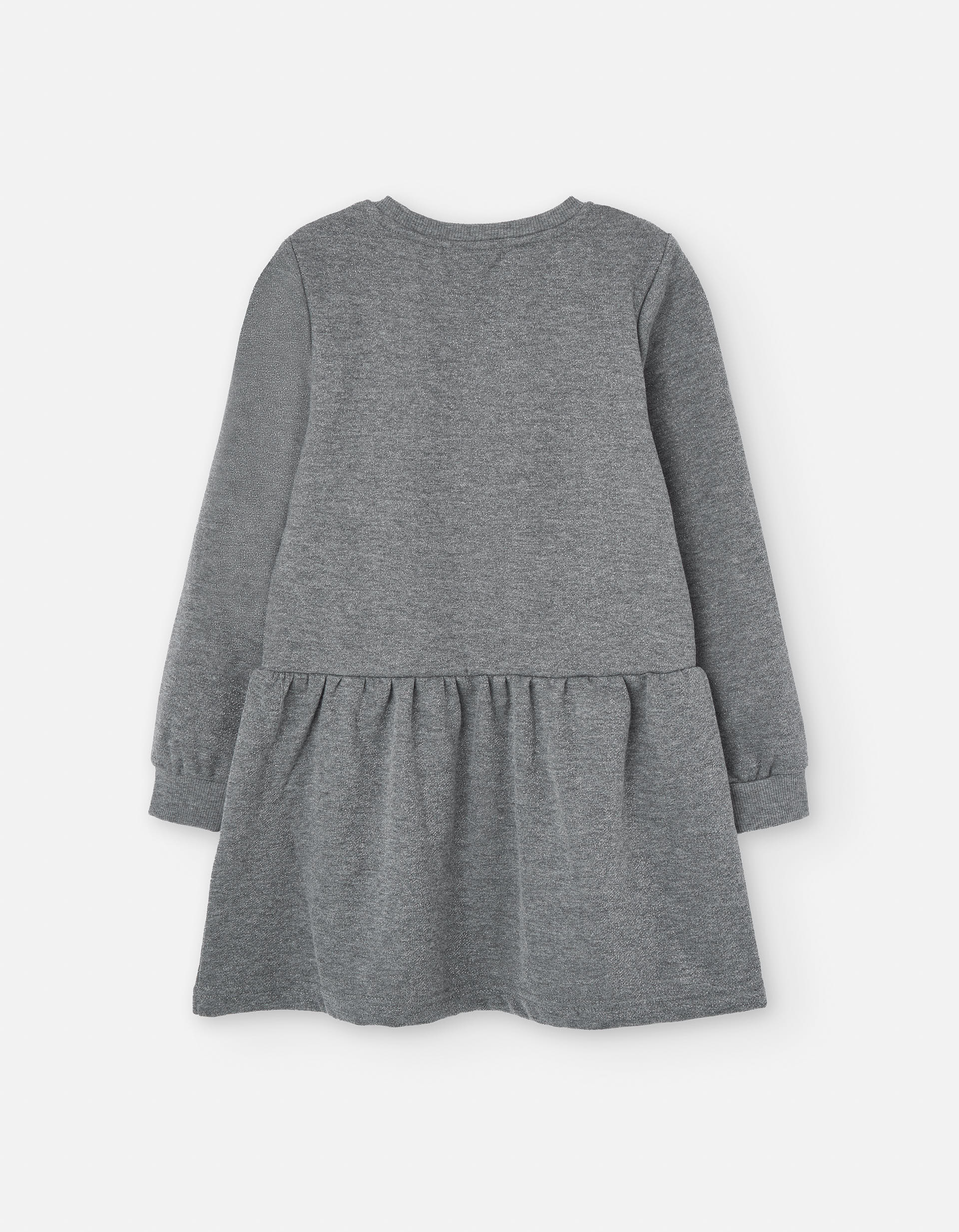 Vestido cardado de manga comprida com lantejoulas para menina, cinza