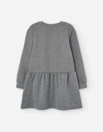 Vestido cardado de manga comprida com lantejoulas para menina, cinza