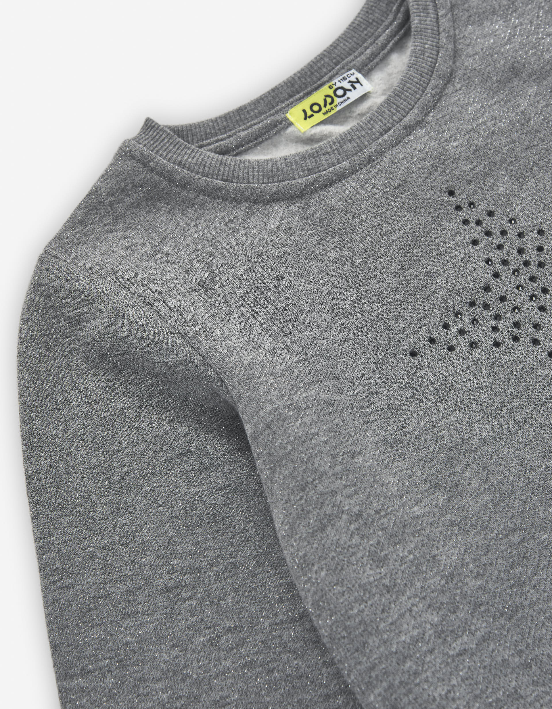 Vestido cardado de manga comprida com lantejoulas para menina, cinza