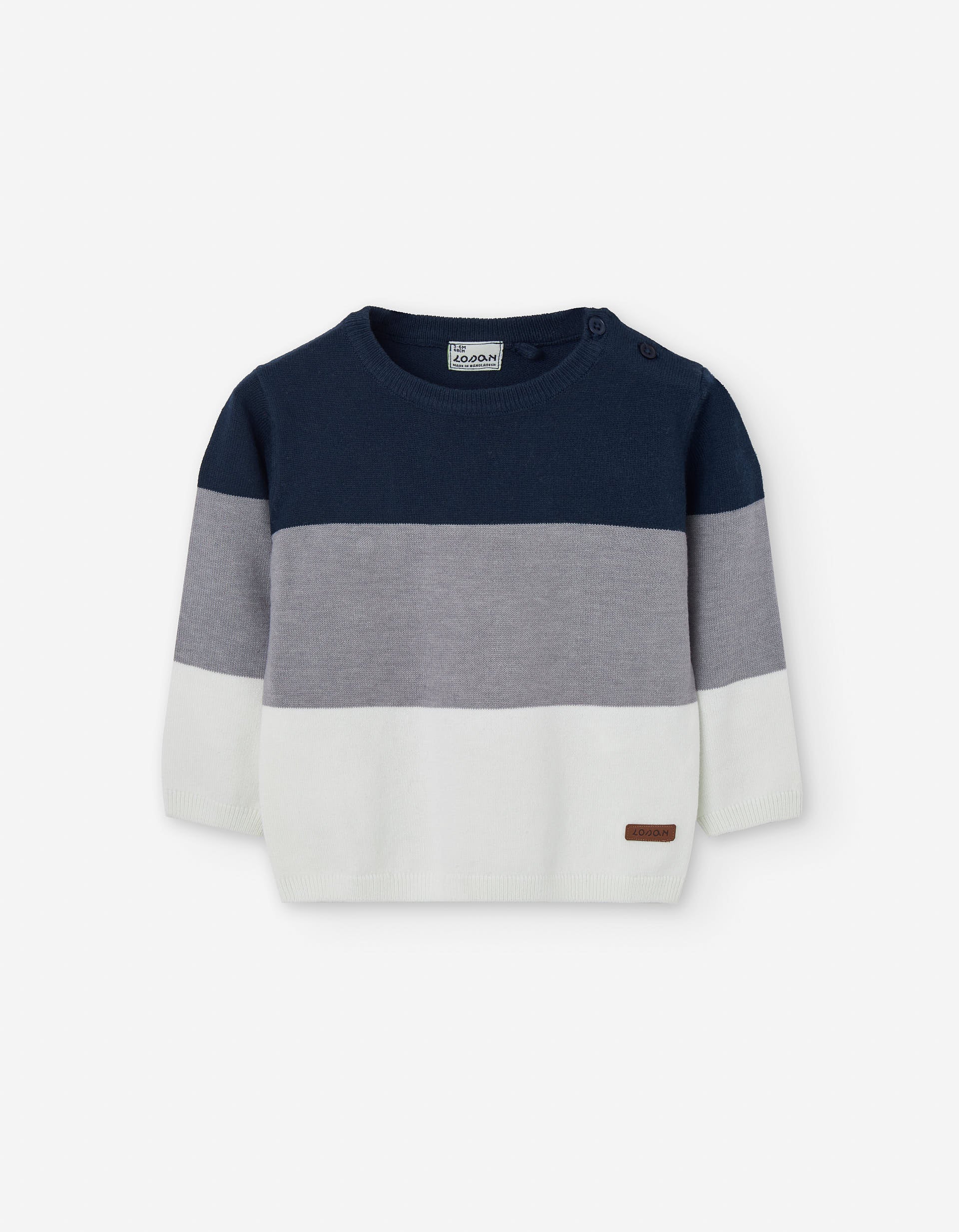 Knitted jumper with colour block for baby boys, blue/grey/white