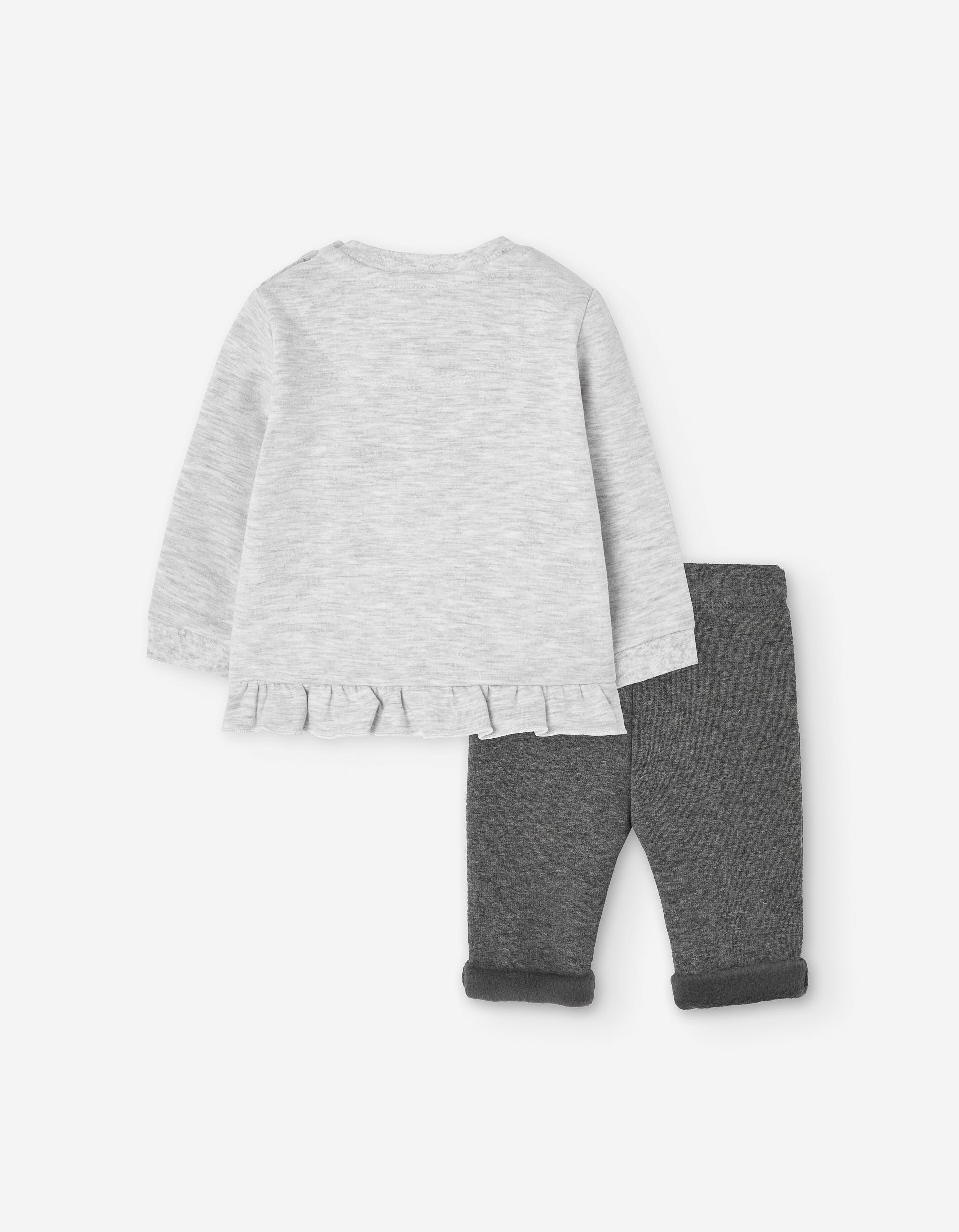 Brushed sweatshirt with print and trousers for newborn girls, grey