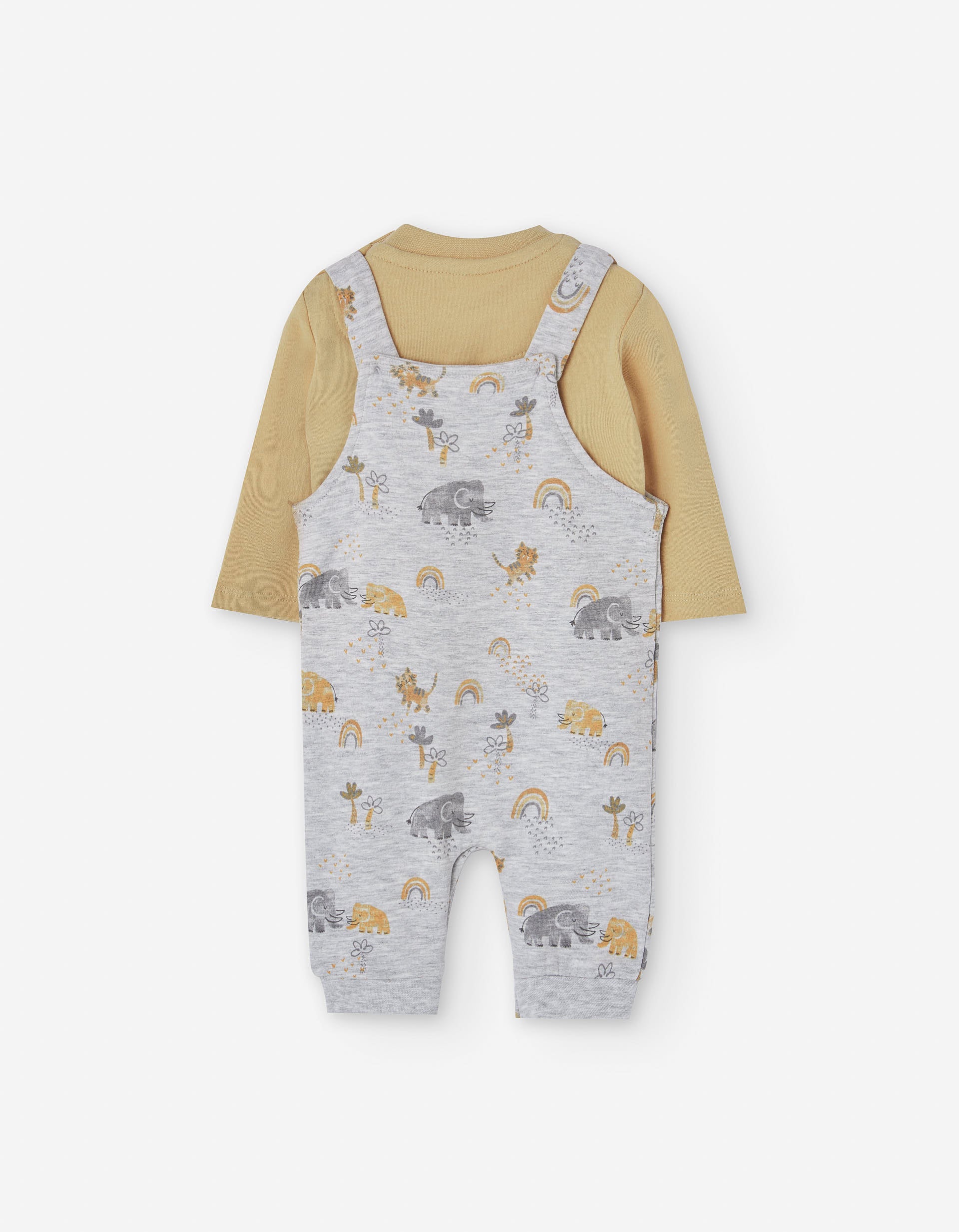 Brushed cotton T-shirt + jumpsuit for newborn boys, yellow/grey