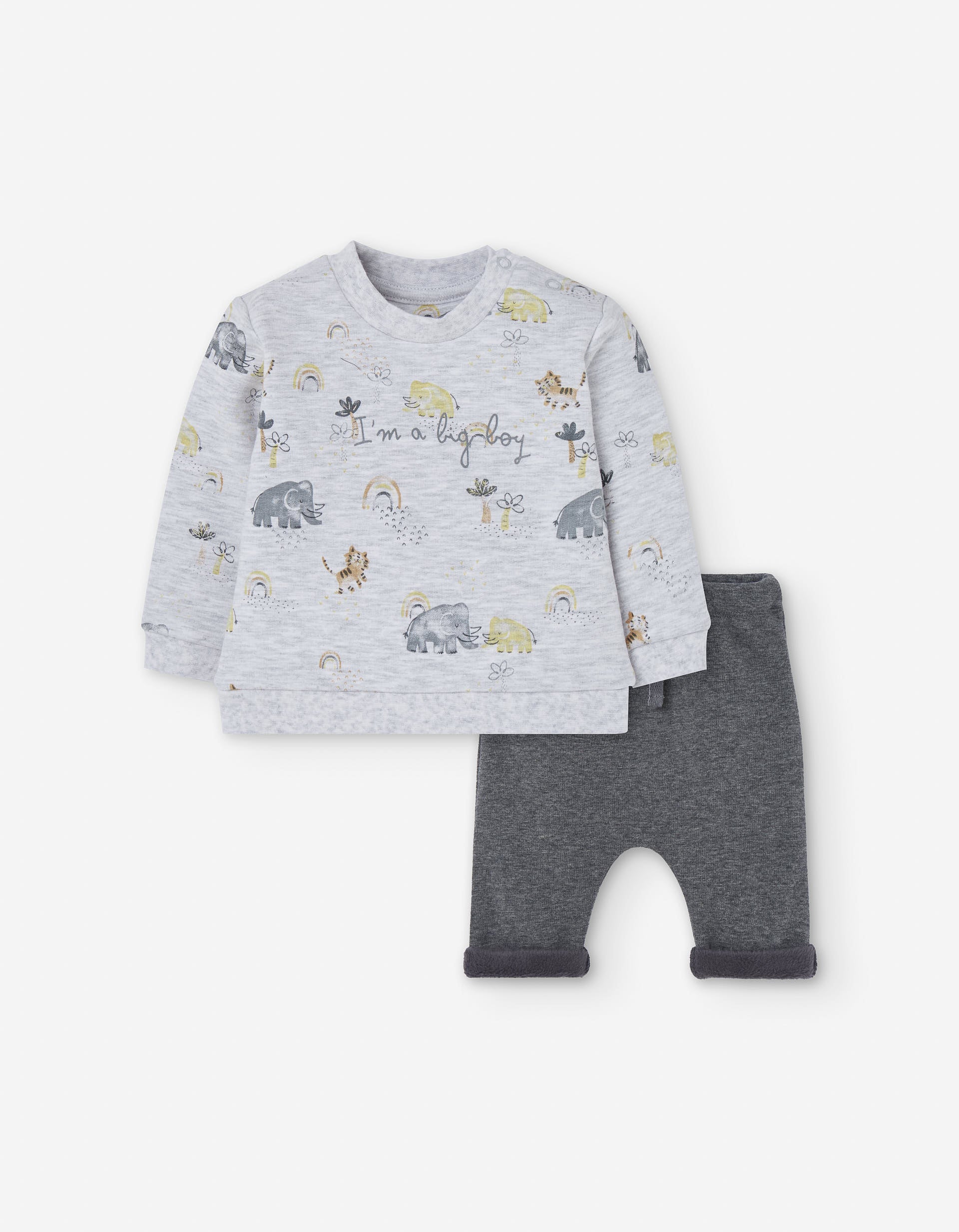 Cotton sweatshirt + brushed trousers for newborn boys, grey