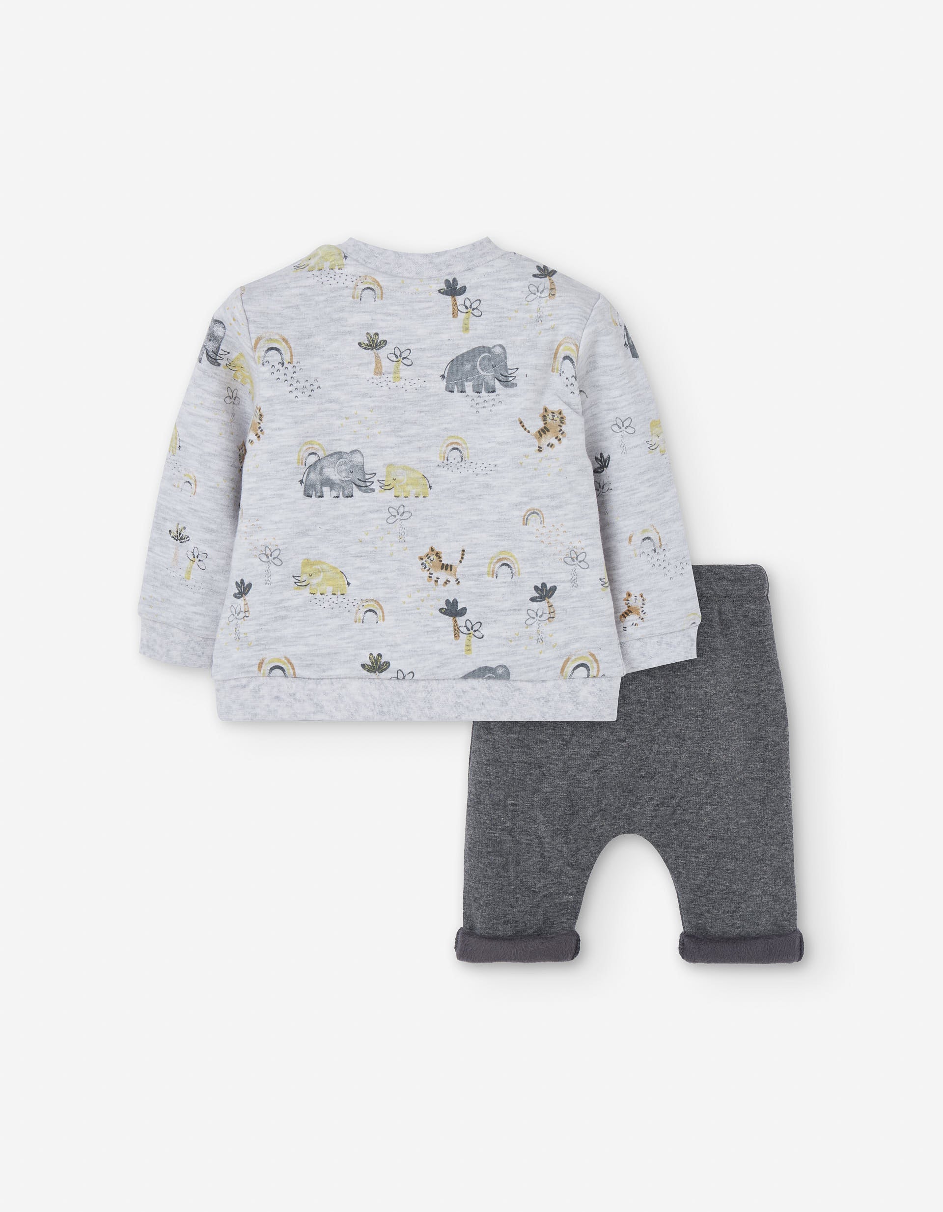 Cotton sweatshirt + brushed trousers for newborn boys, grey