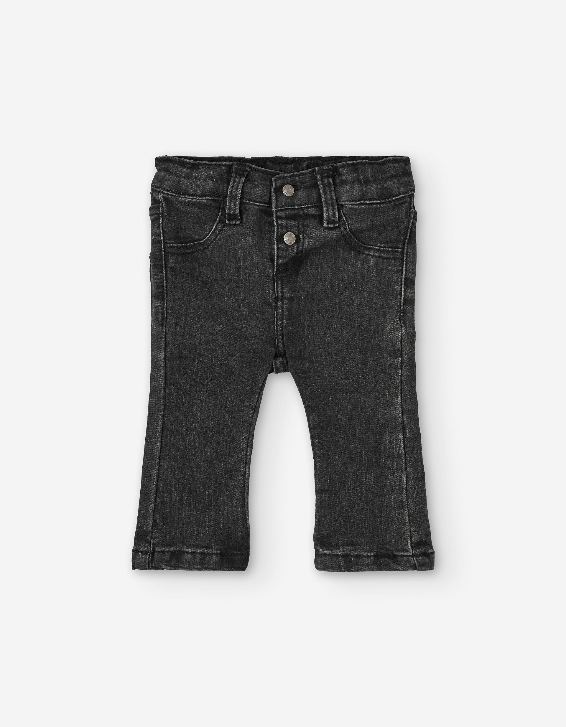 Flared jeans with snap buttons for baby girls, dark grey