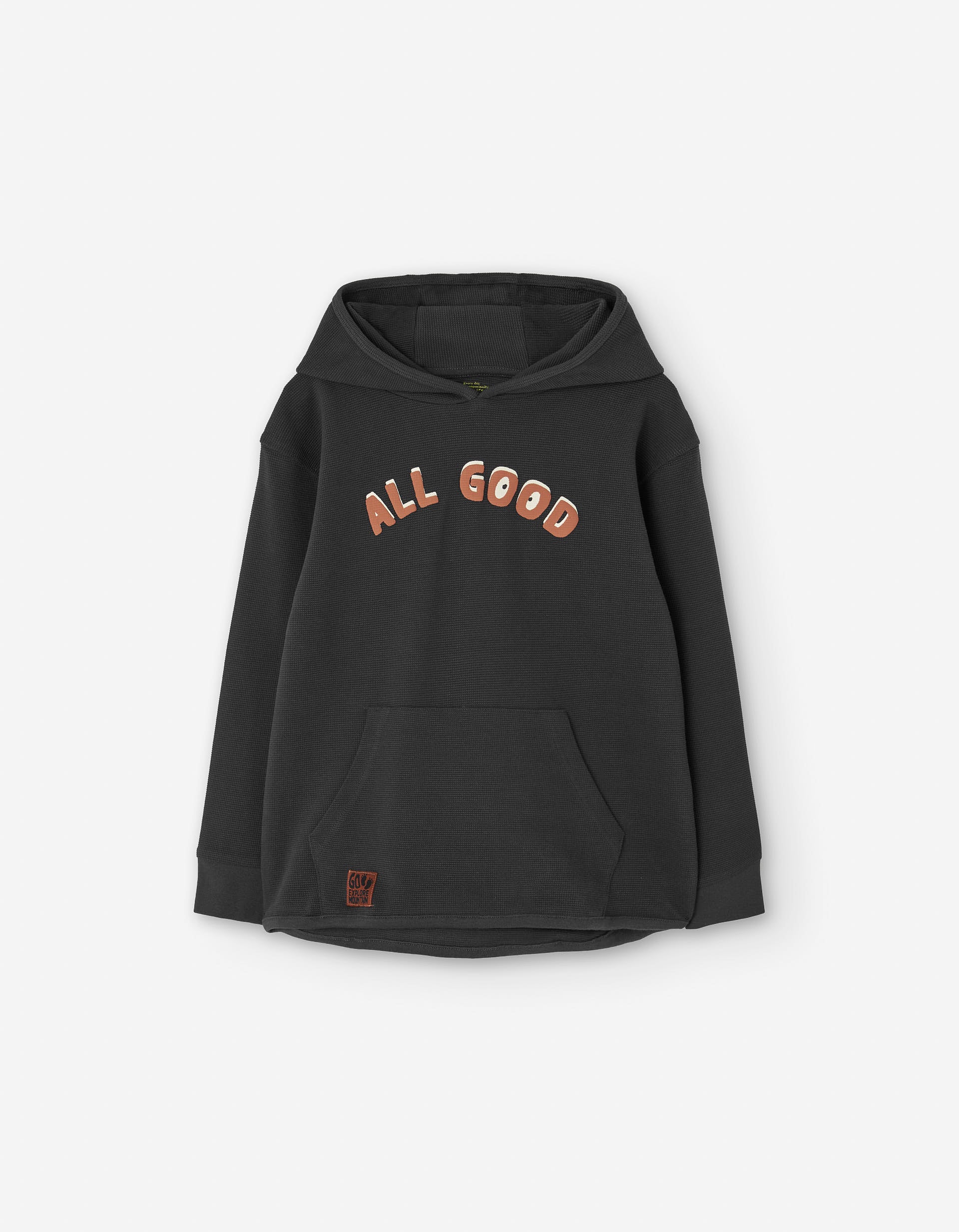 Long sleeve cotton T-shirt with hood and print for boys, dark grey