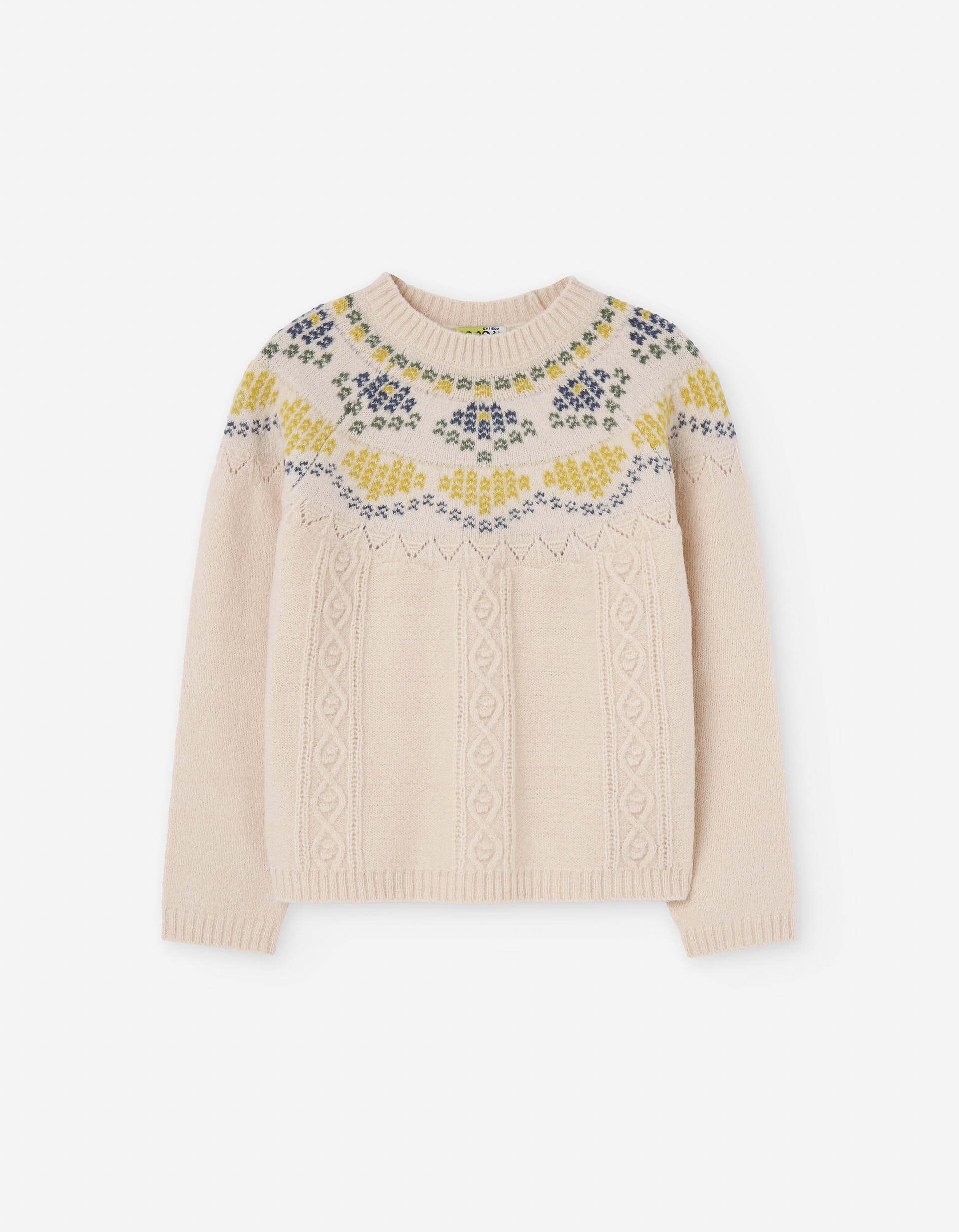 Knitted jumper with jacquard and cable details for girls, beige