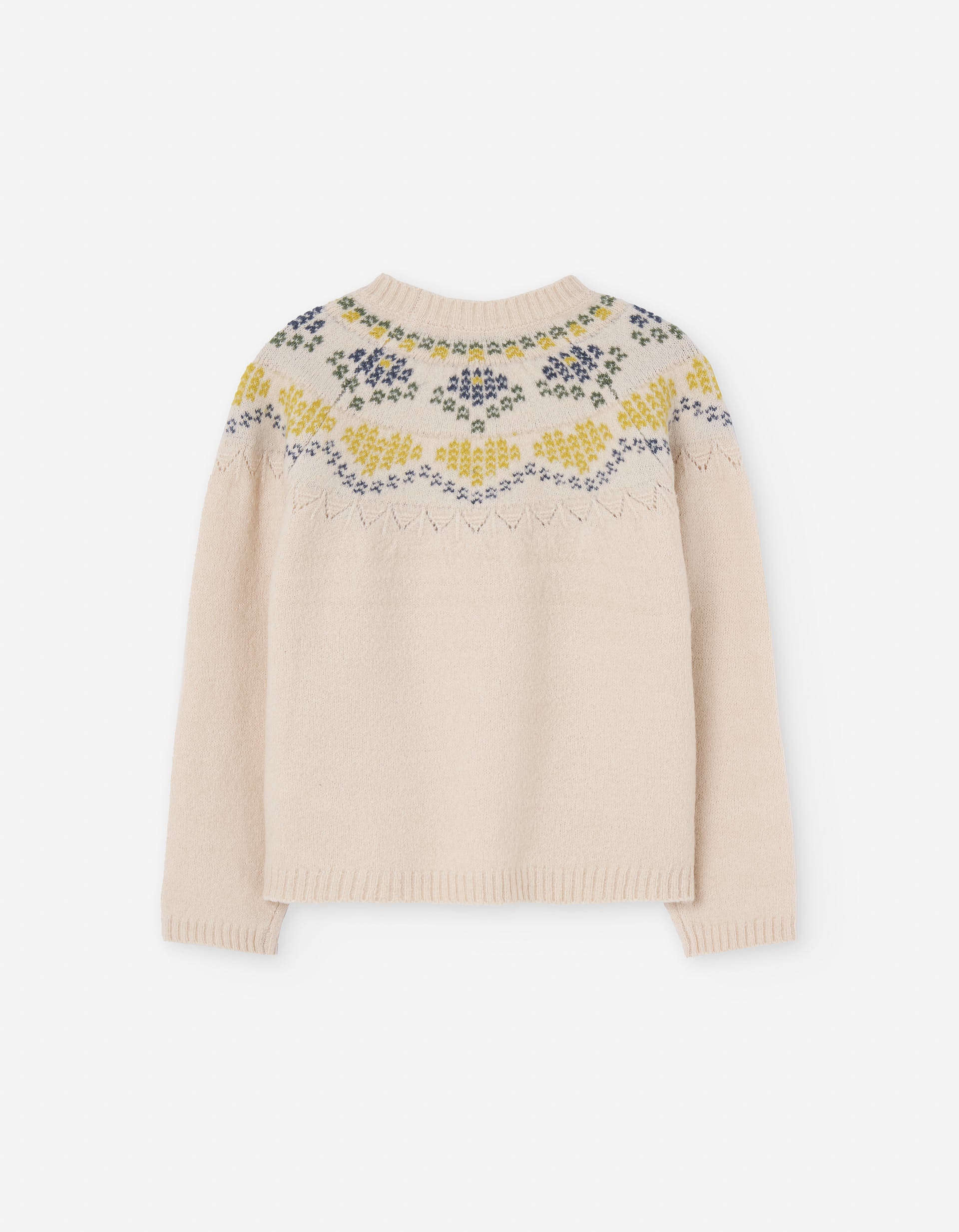 Knitted jumper with jacquard and cable details for girls, beige