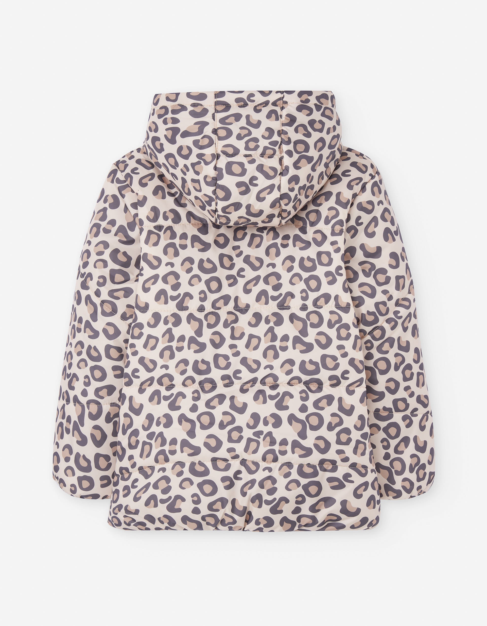 Hooded puffer jacket with leopard print for girls, beige