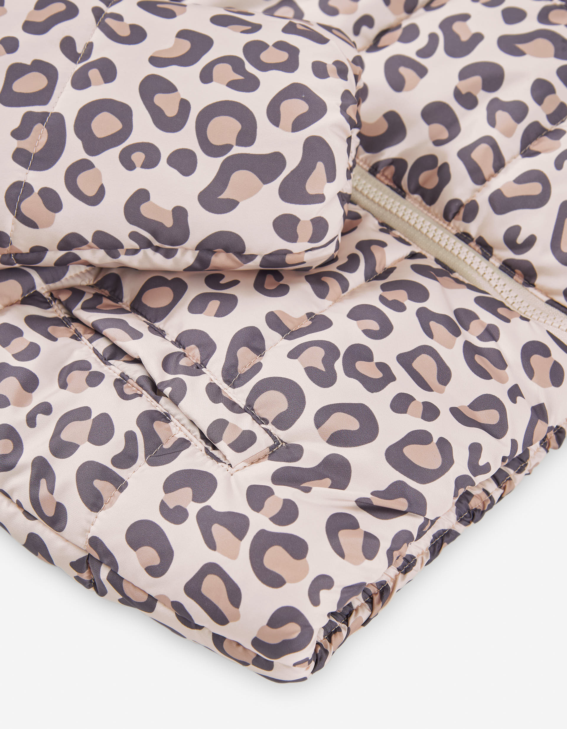 Hooded puffer jacket with leopard print for girls, beige