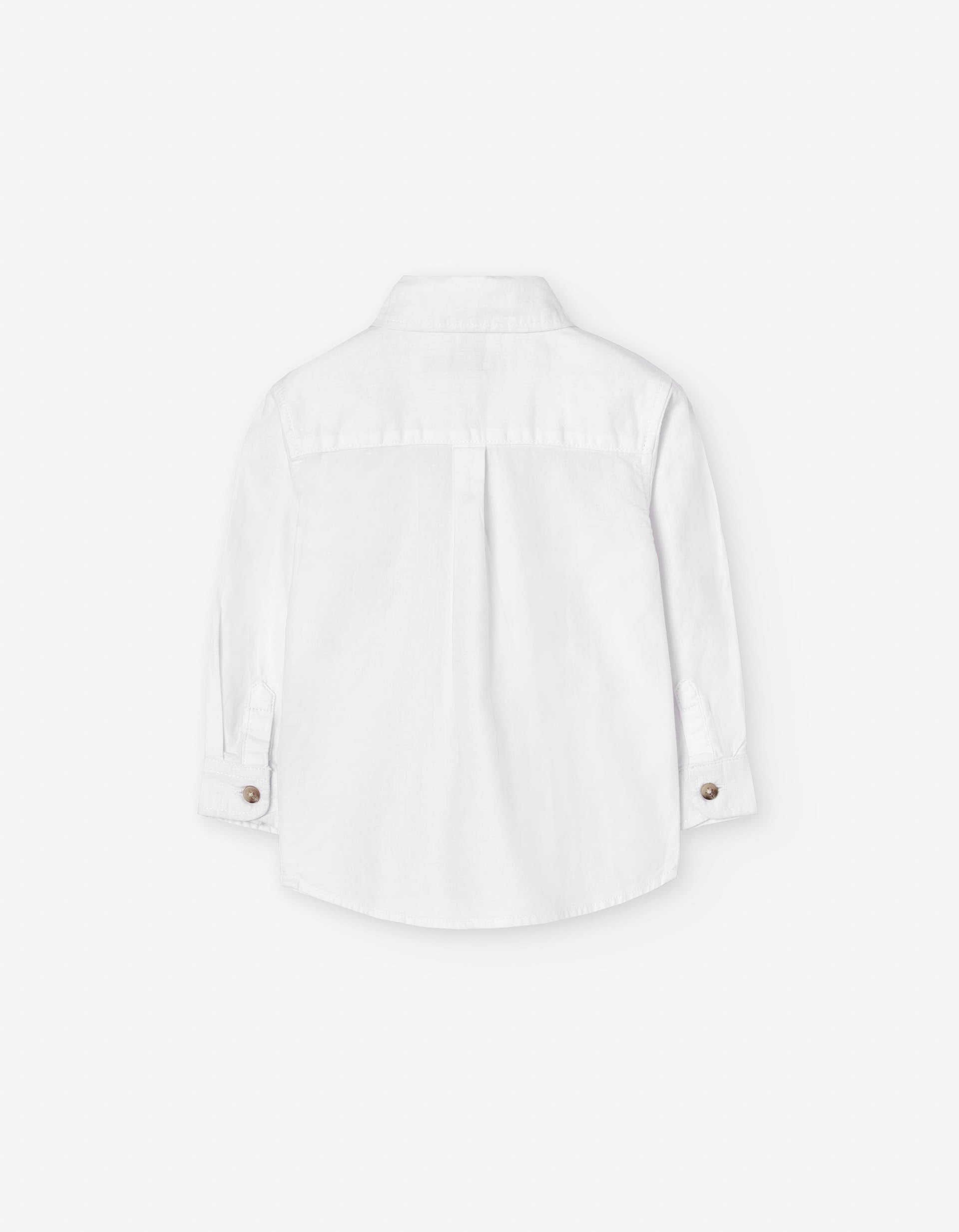 Camisa de manga comprida de algodão com botões para bebé menino, branco