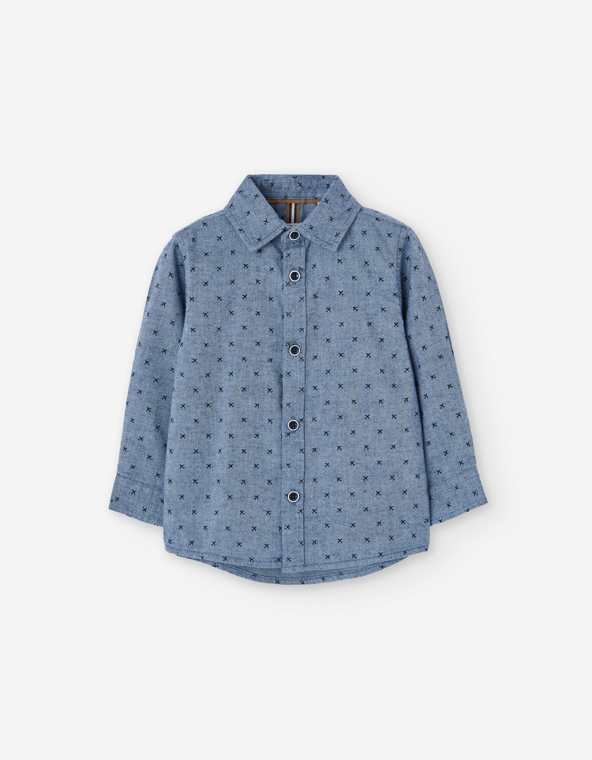 Long sleeve twill shirt with plane motif for baby boys, blue