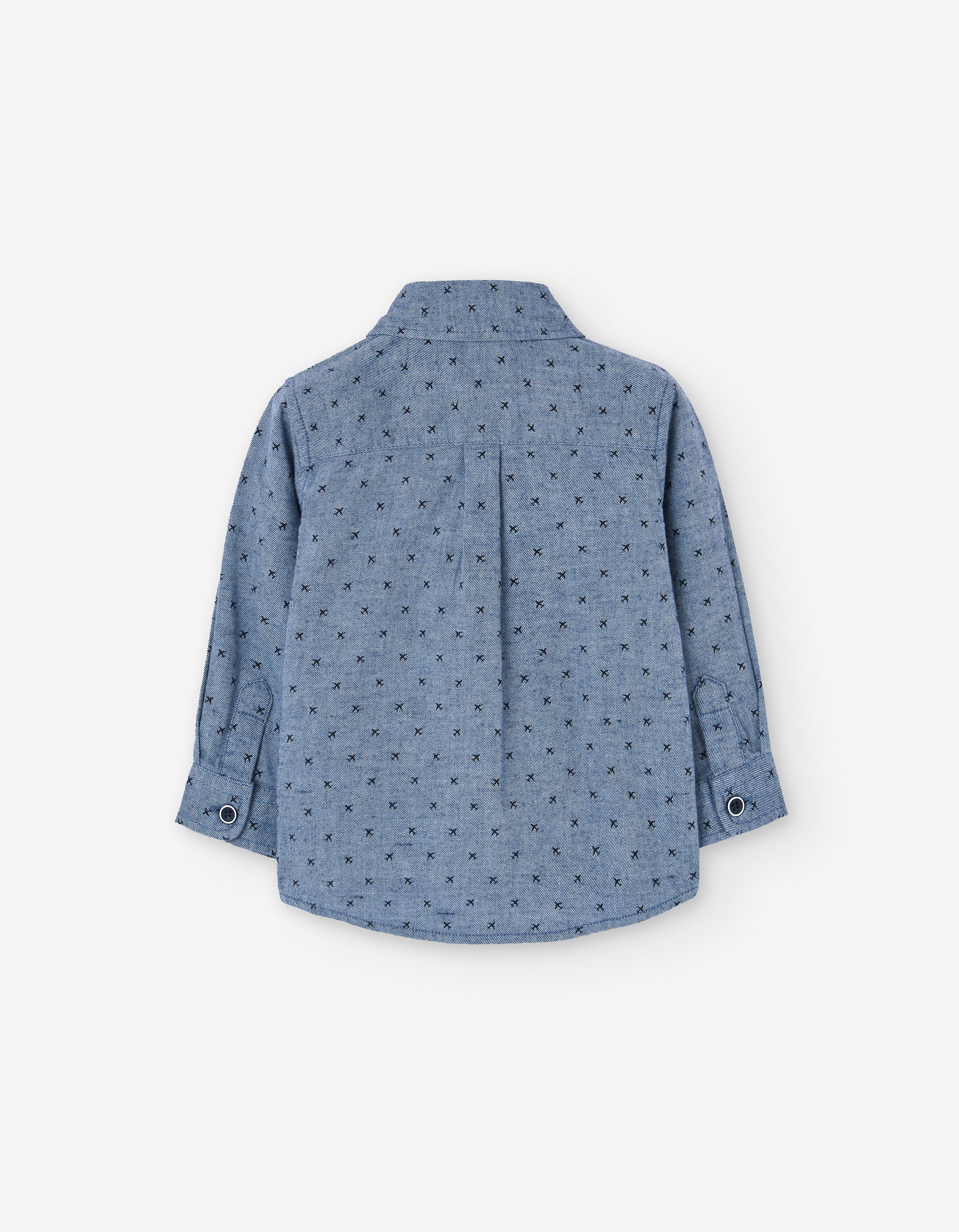 Long sleeve twill shirt with plane motif for baby boys, blue