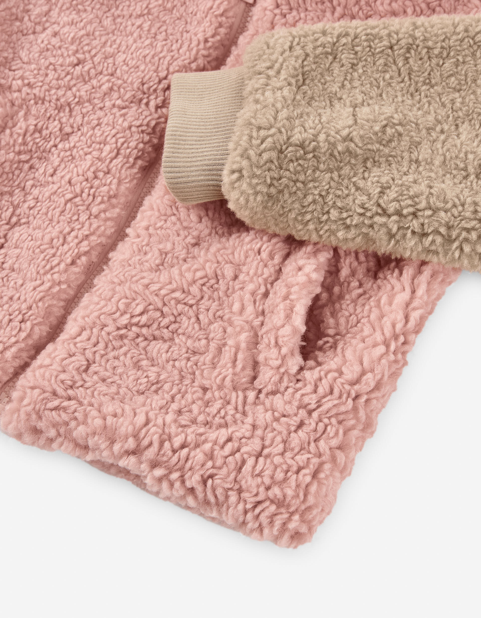 Synthetic sherpa jacket for girls, light pink/brown