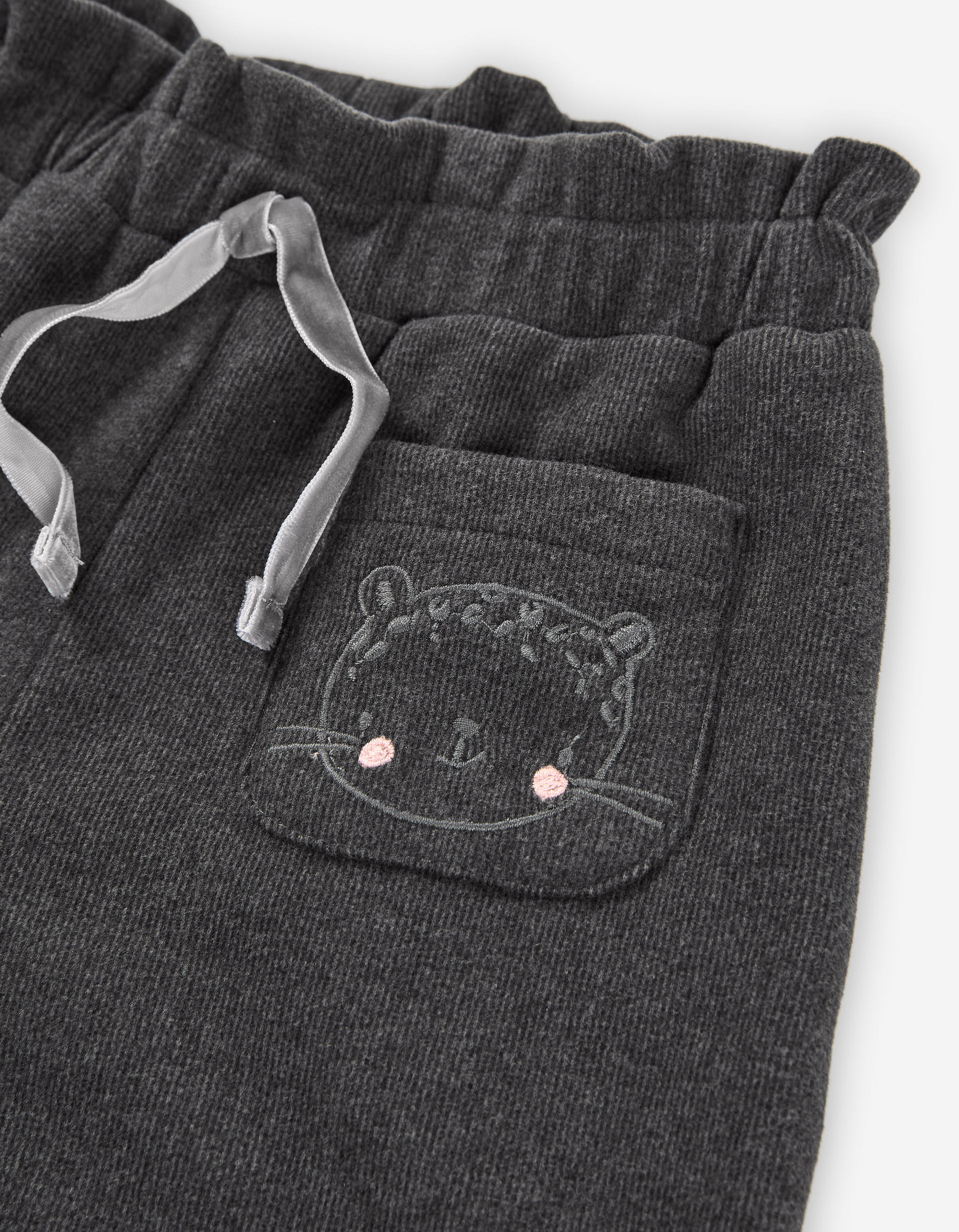 Wide leg ribbed trousers with wool effect for baby girls, dark grey