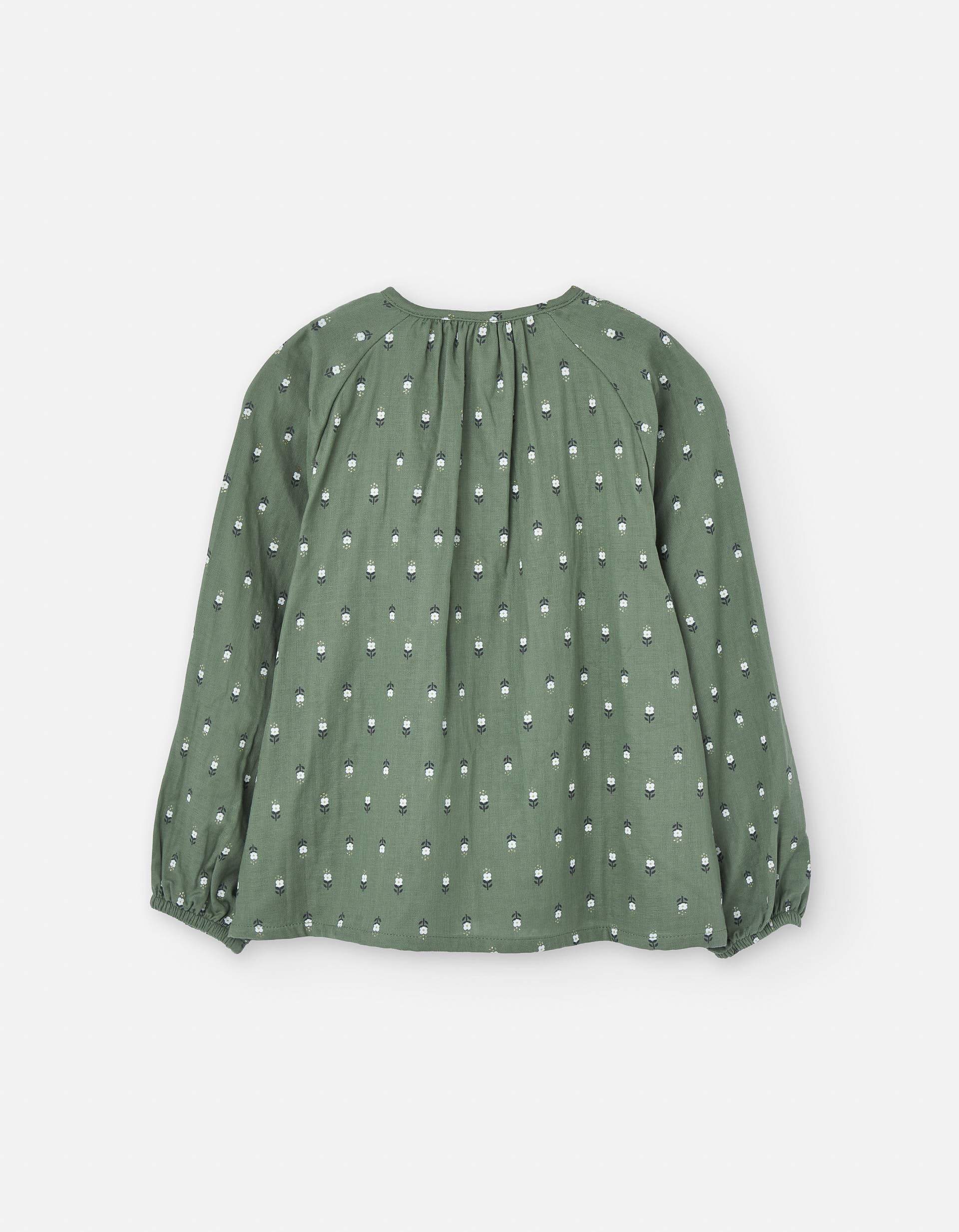 Cotton blouse with floral motif and puffy sleeves for girls, green