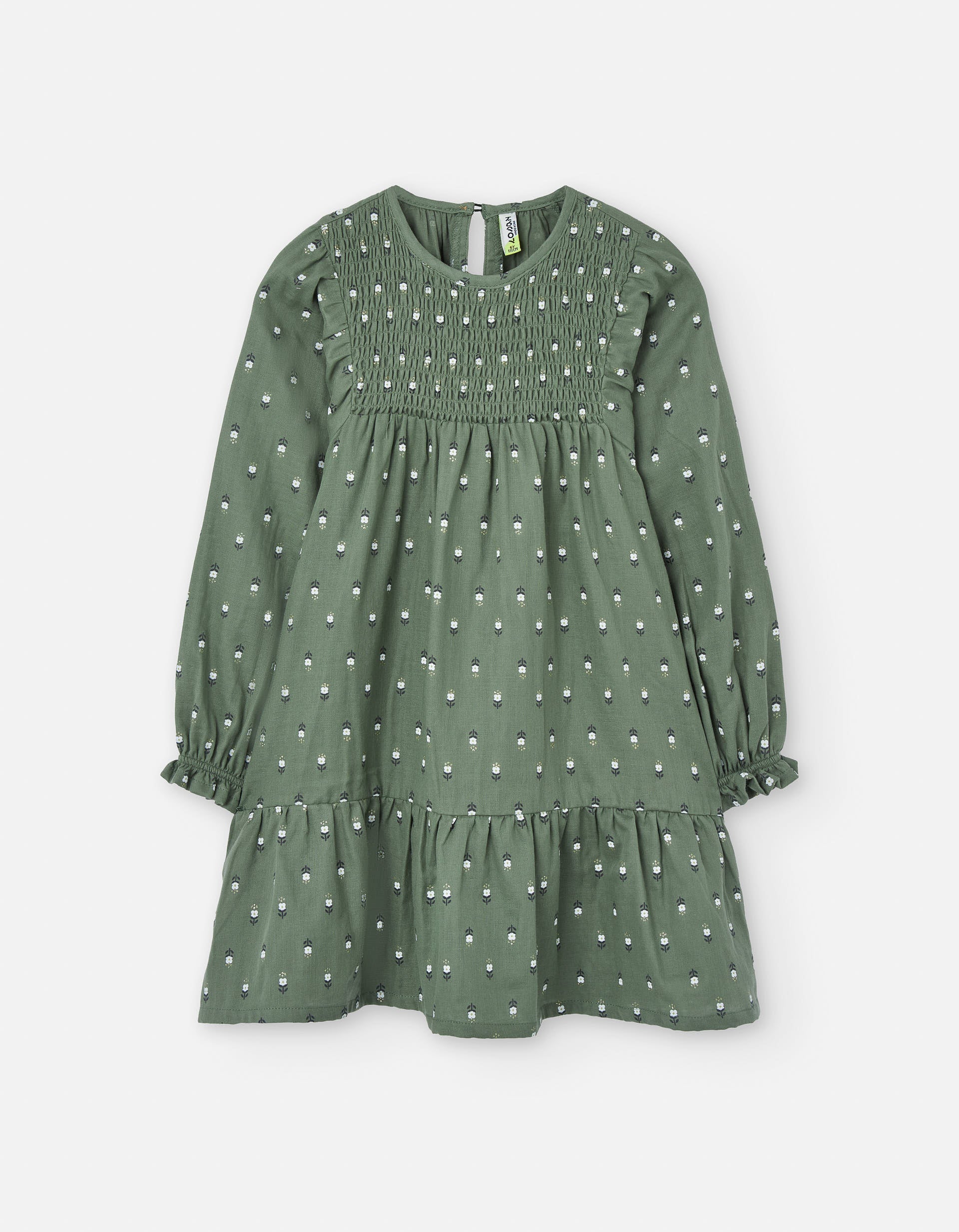 Vestido de algodão com motivo floral e mangas balão para menina, verde