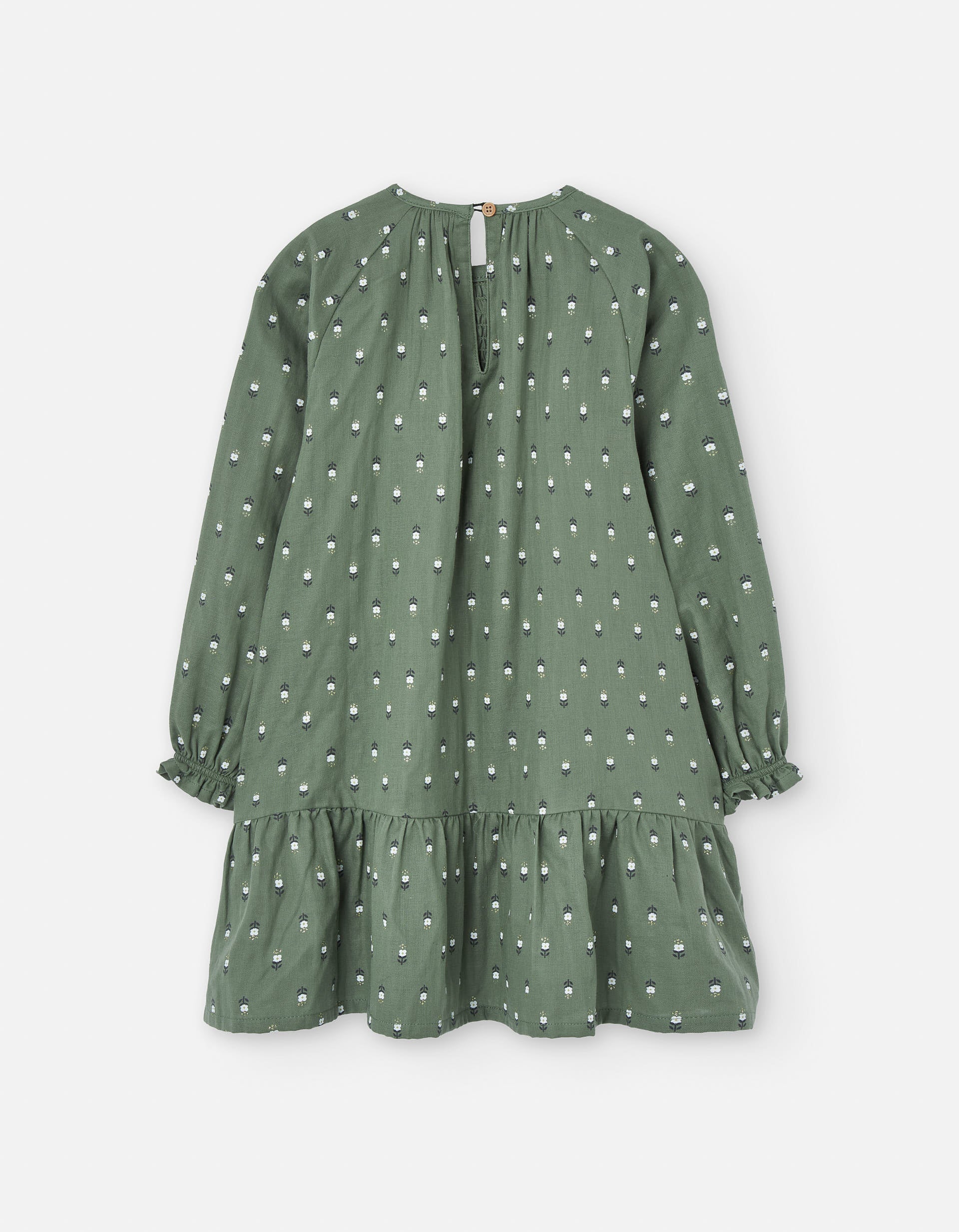 Vestido de algodão com motivo floral e mangas balão para menina, verde