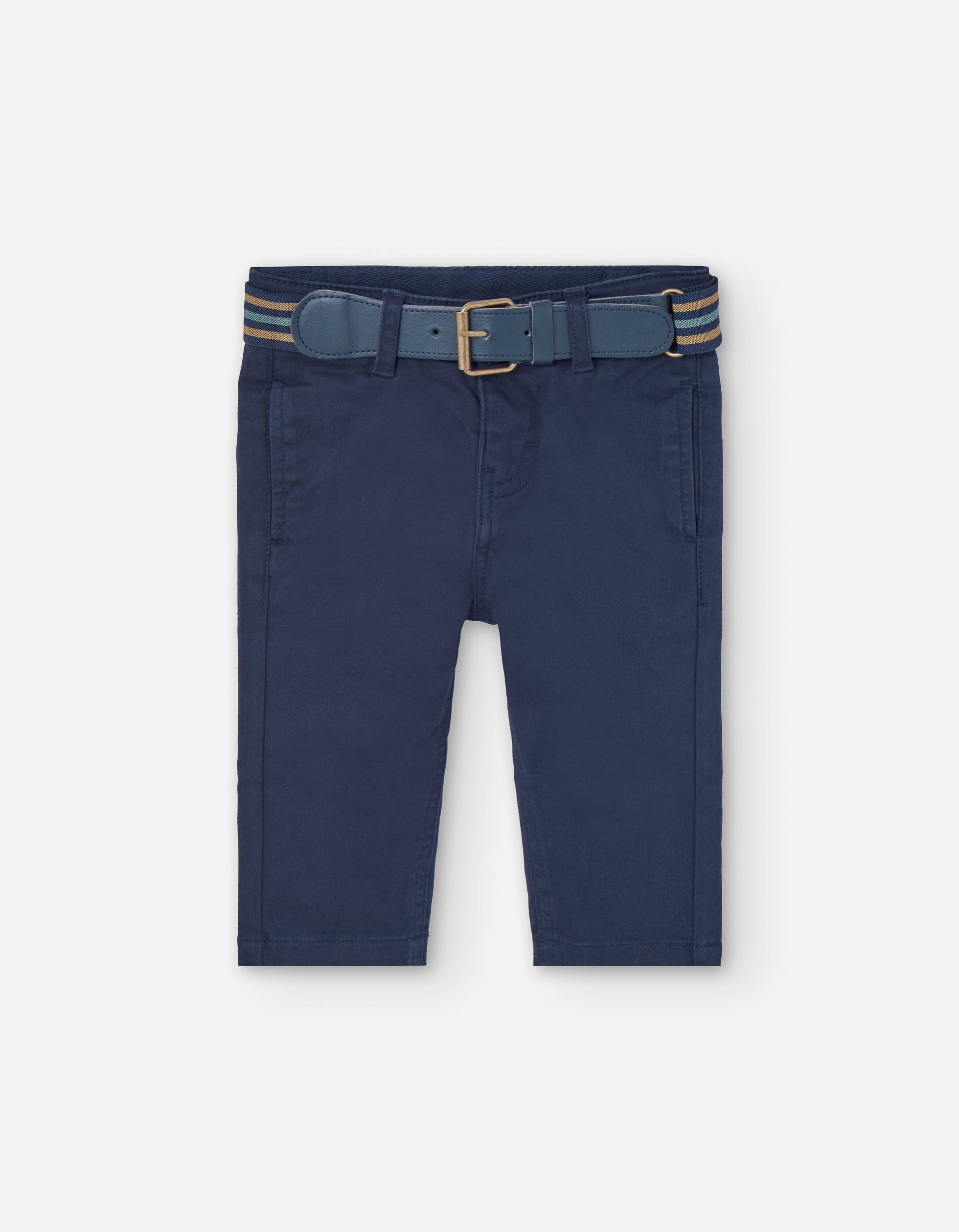 Twill trousers with belt for baby boys, dark blue