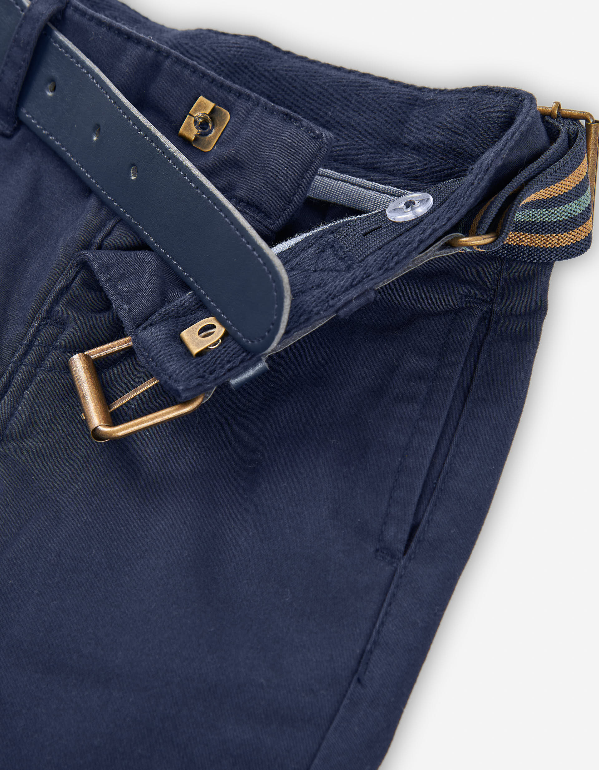 Twill trousers with belt for baby boys, dark blue