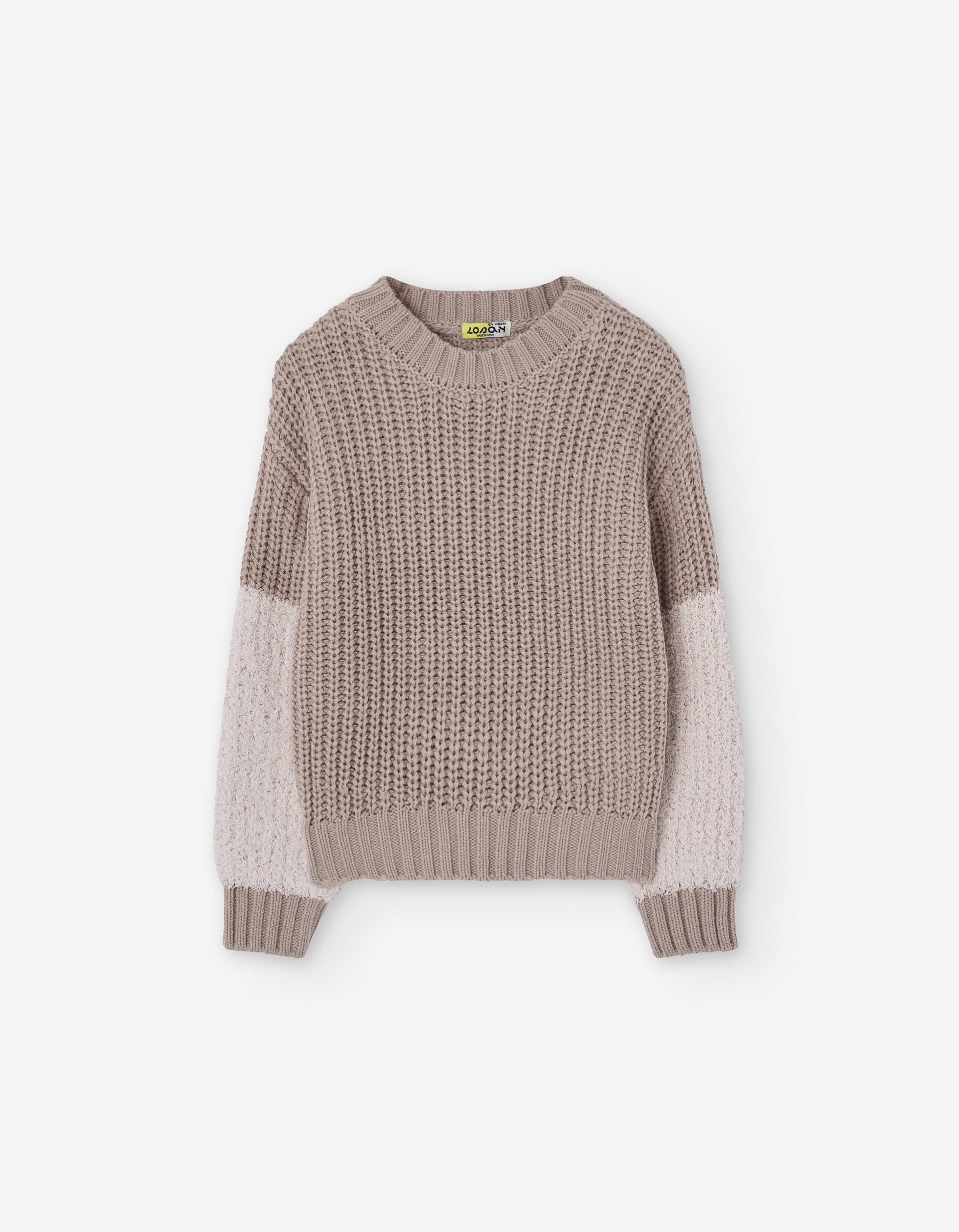 Knitted jumper with faux fur sleeves for girls, beige