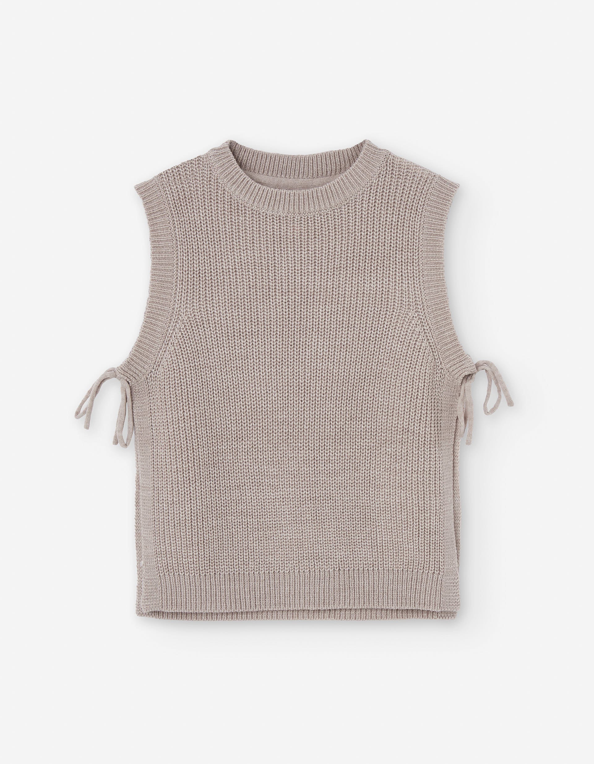 Knitted vest with side openings for girls, beige