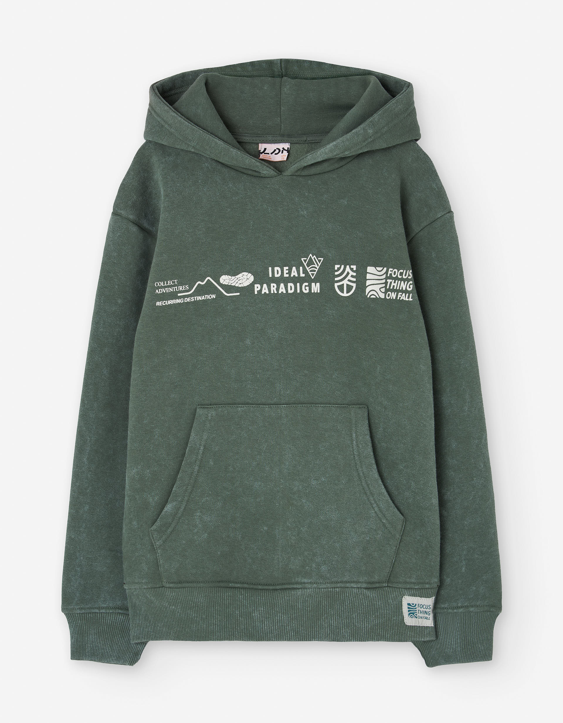 Brushed hooded sweatshirt with front print and pocket for boys, green