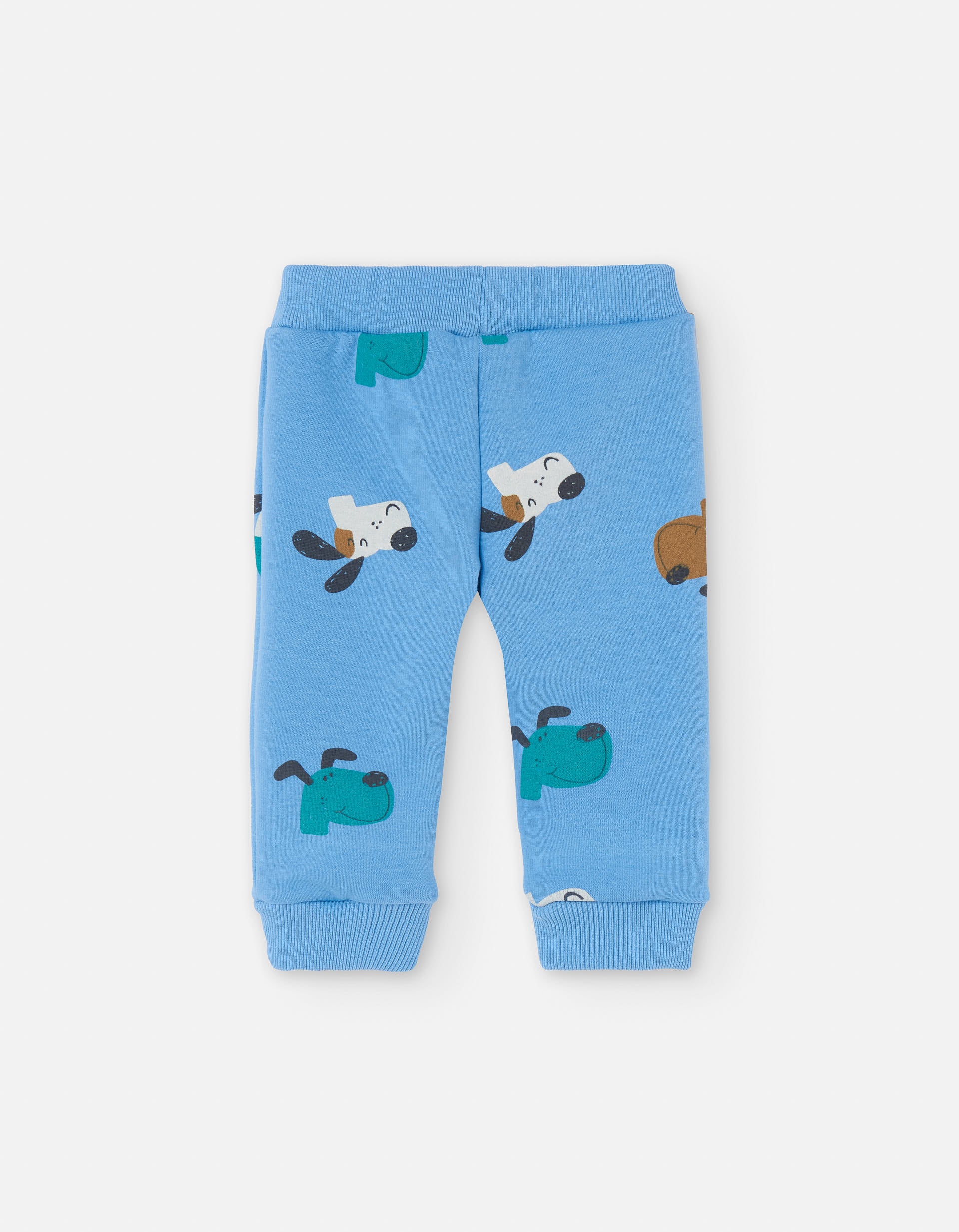 Joggers with plush lining and dog motif for baby boys, blue