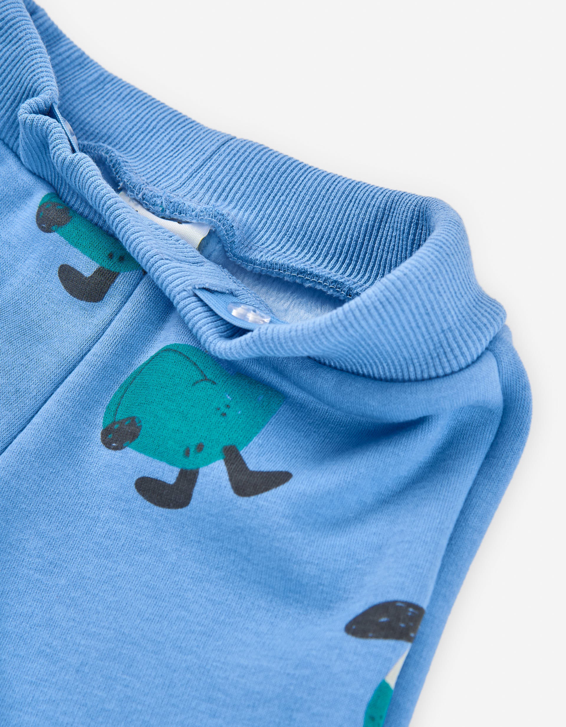 Joggers with plush lining and dog motif for baby boys, blue