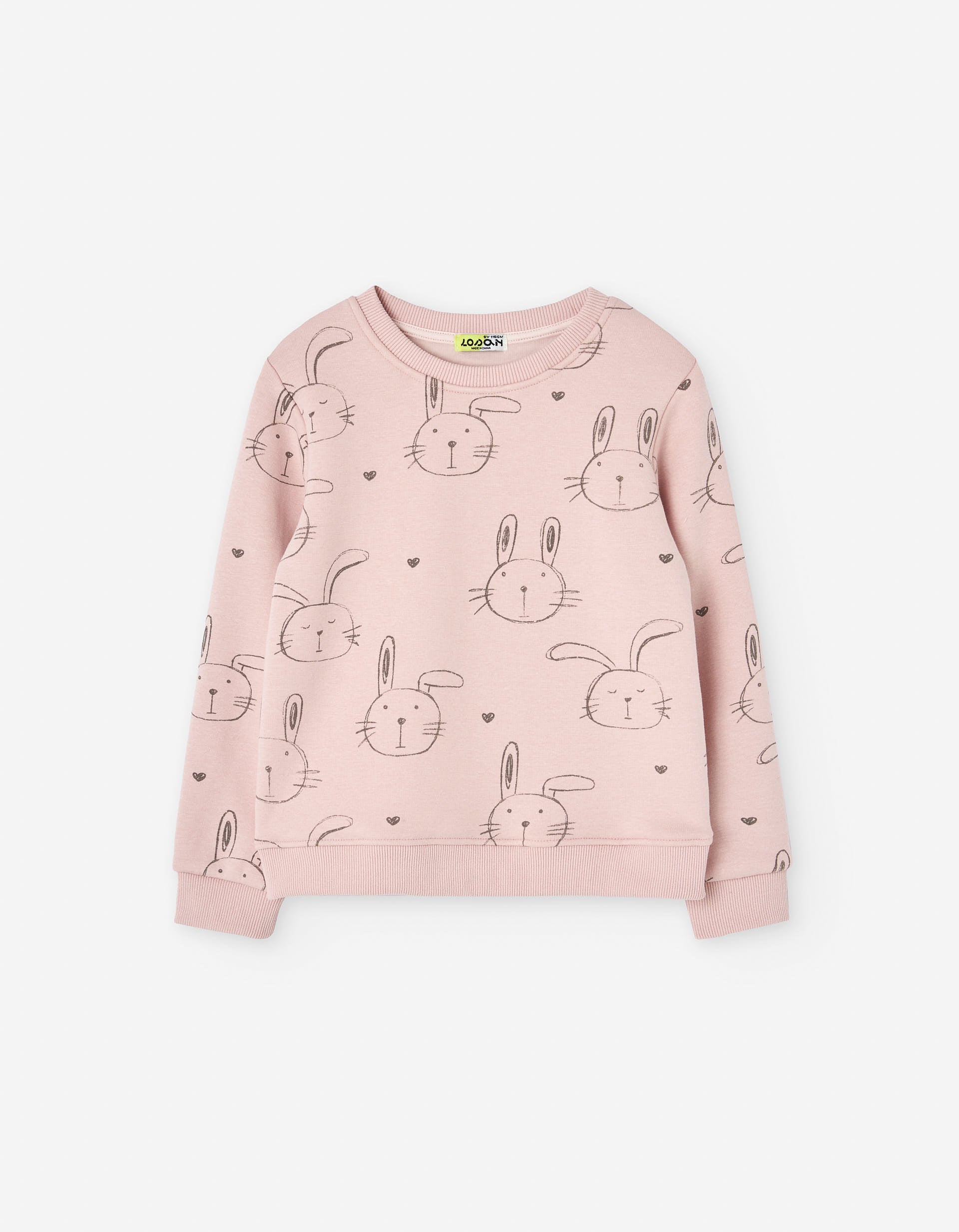 Sweatshirt with plush lining and bunny motif for girls, light pink