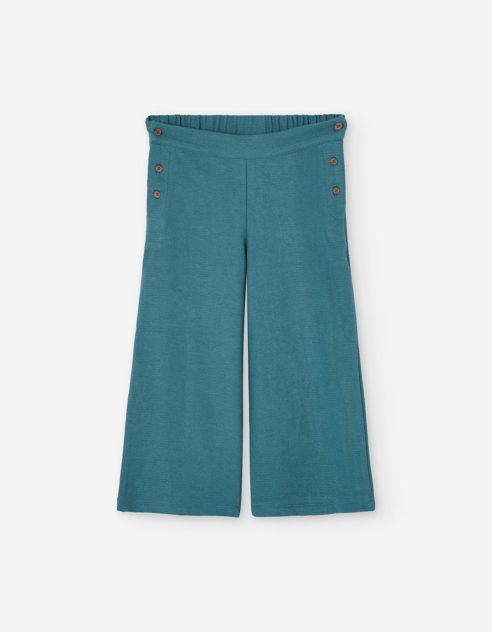 Interlock knit trousers with side buttons for girls, blue