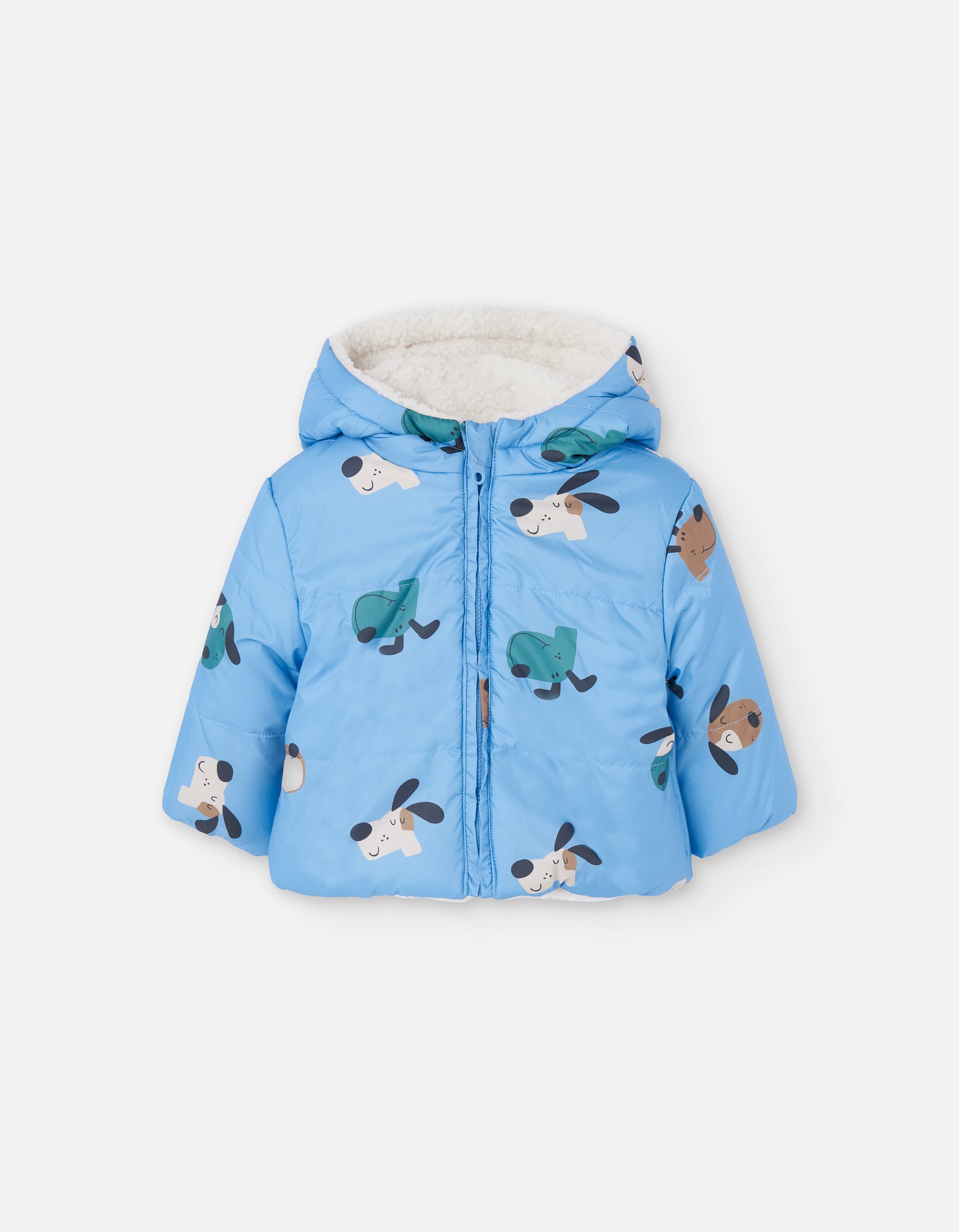 Reversible quilted jacket with hood for baby boys, blue/white