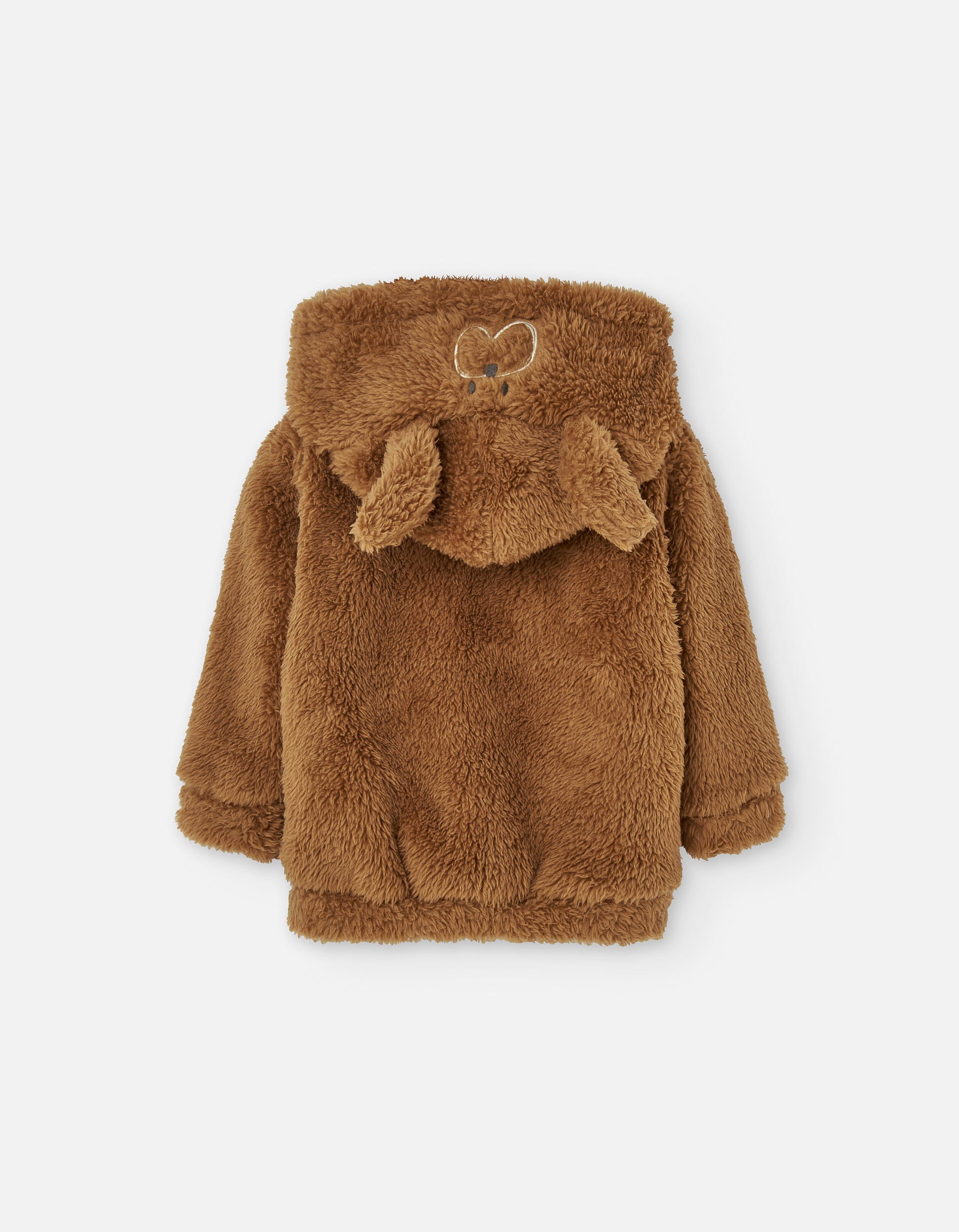 Hooded jacket in synthetic fur for baby boys, brown