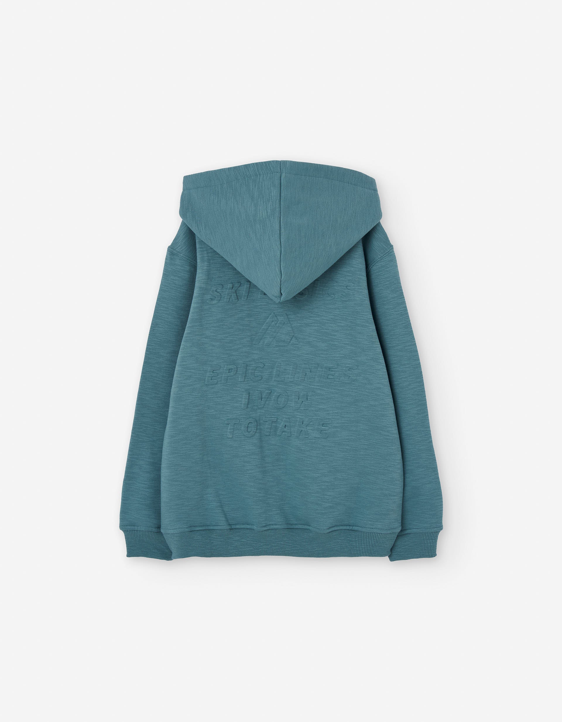 Brushed hooded jacket with skiing prints for boys, blue